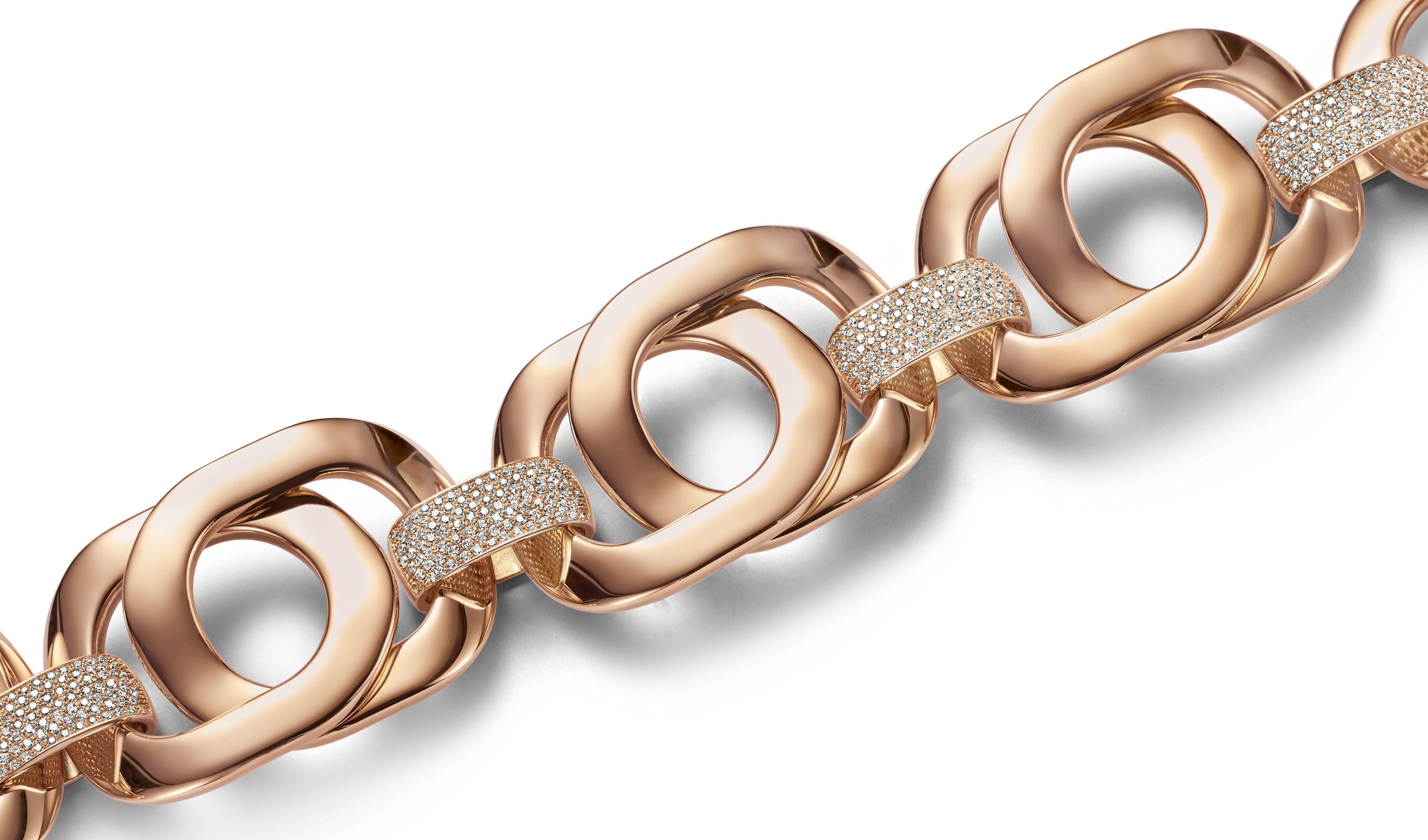 Massive 18 kt. rose gold Link / Chain Bracelet With 3.99 ct. Diamonds For Sale 1