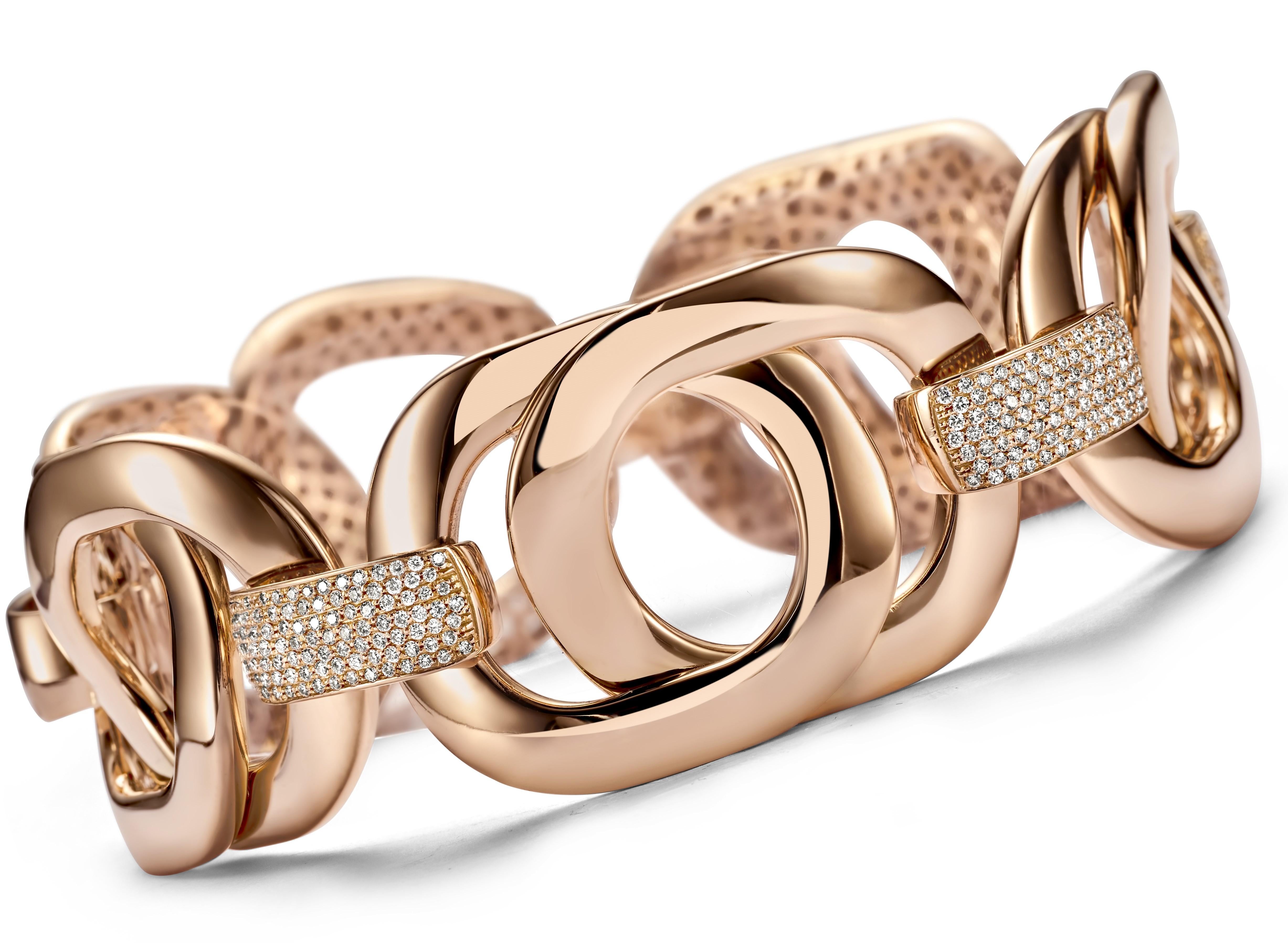 Massive 18 kt. rose gold Link / Chain Bracelet With 3.99 ct. Diamonds For Sale 2