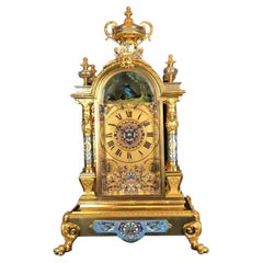 Massive 1880 Antique Ormolu Bronze Enameled Automaton Musical Bracket Clock