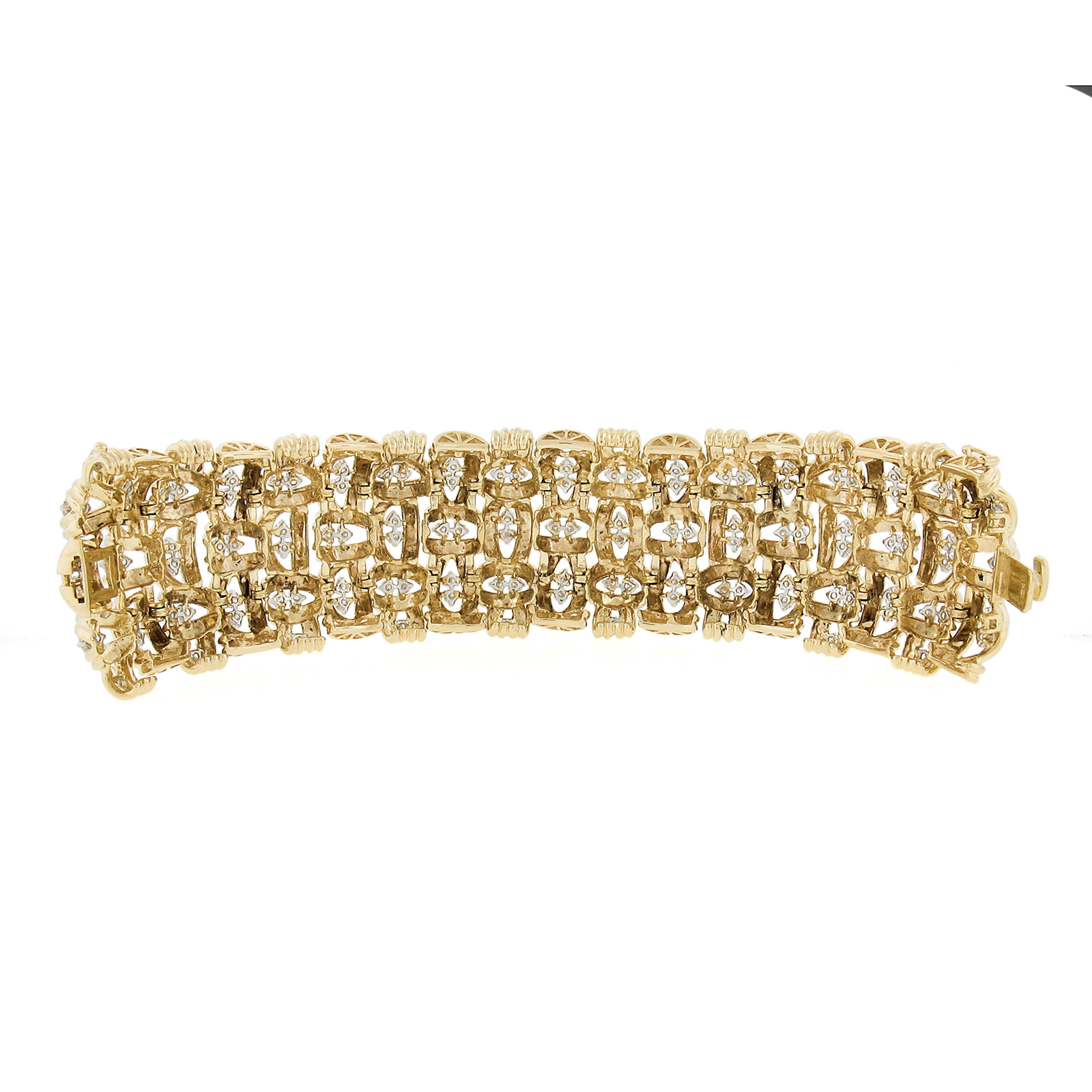 Women's MASSIVE 18K Gold 11CTW Diamond Large Wide Basket Weave Link Statement Bracelet