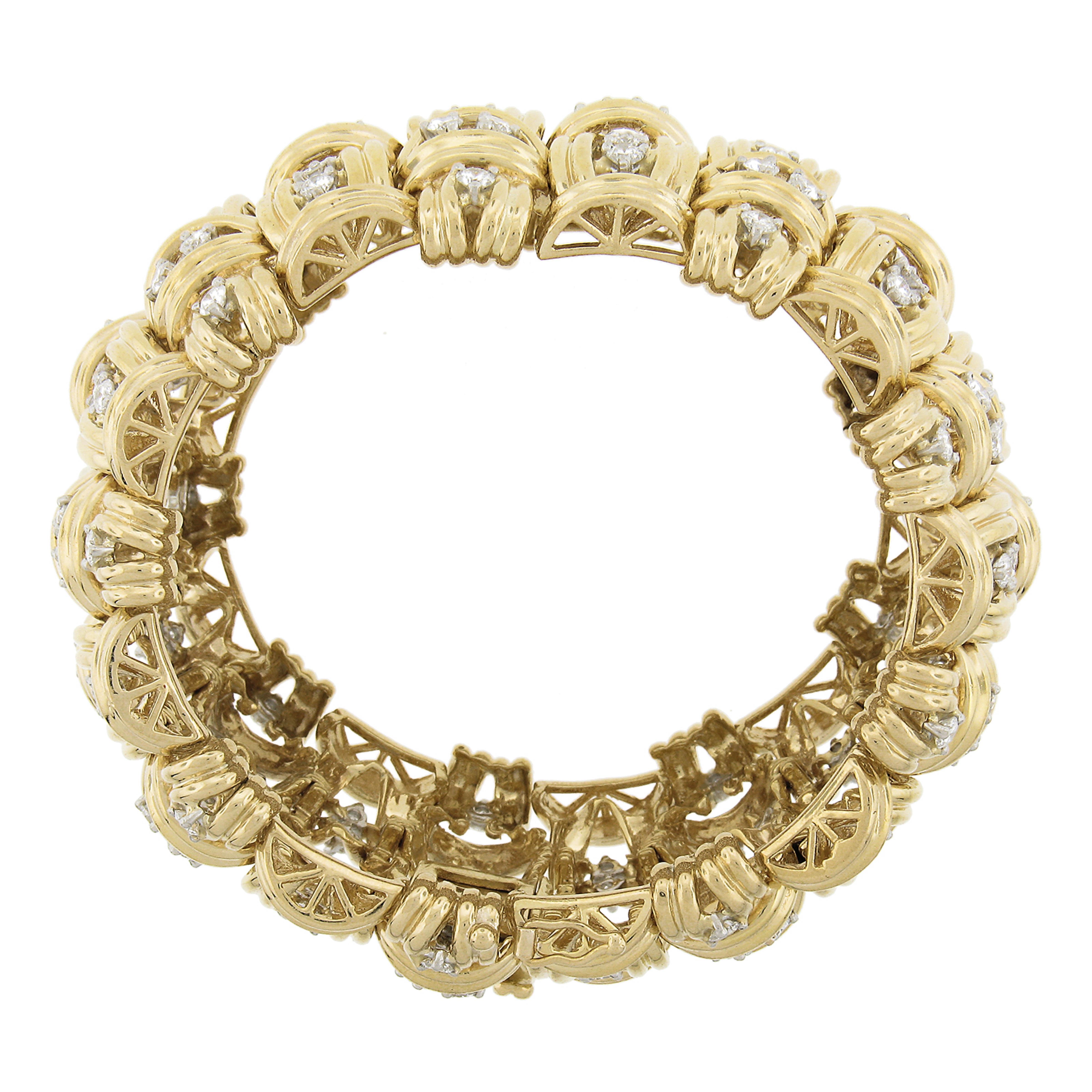 MASSIVE 18K Gold 11CTW Diamond Large Wide Basket Weave Link Statement Bracelet 2