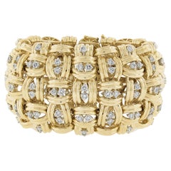 MASSIVE 18K Gold 11CTW Diamond Large Wide Basket Weave Link Statement Bracelet