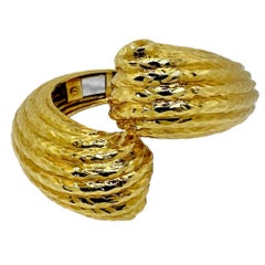 Massive 18K Hammered Finish Yellow Gold, Scroll Motif, Bypass Cuff Bracelet