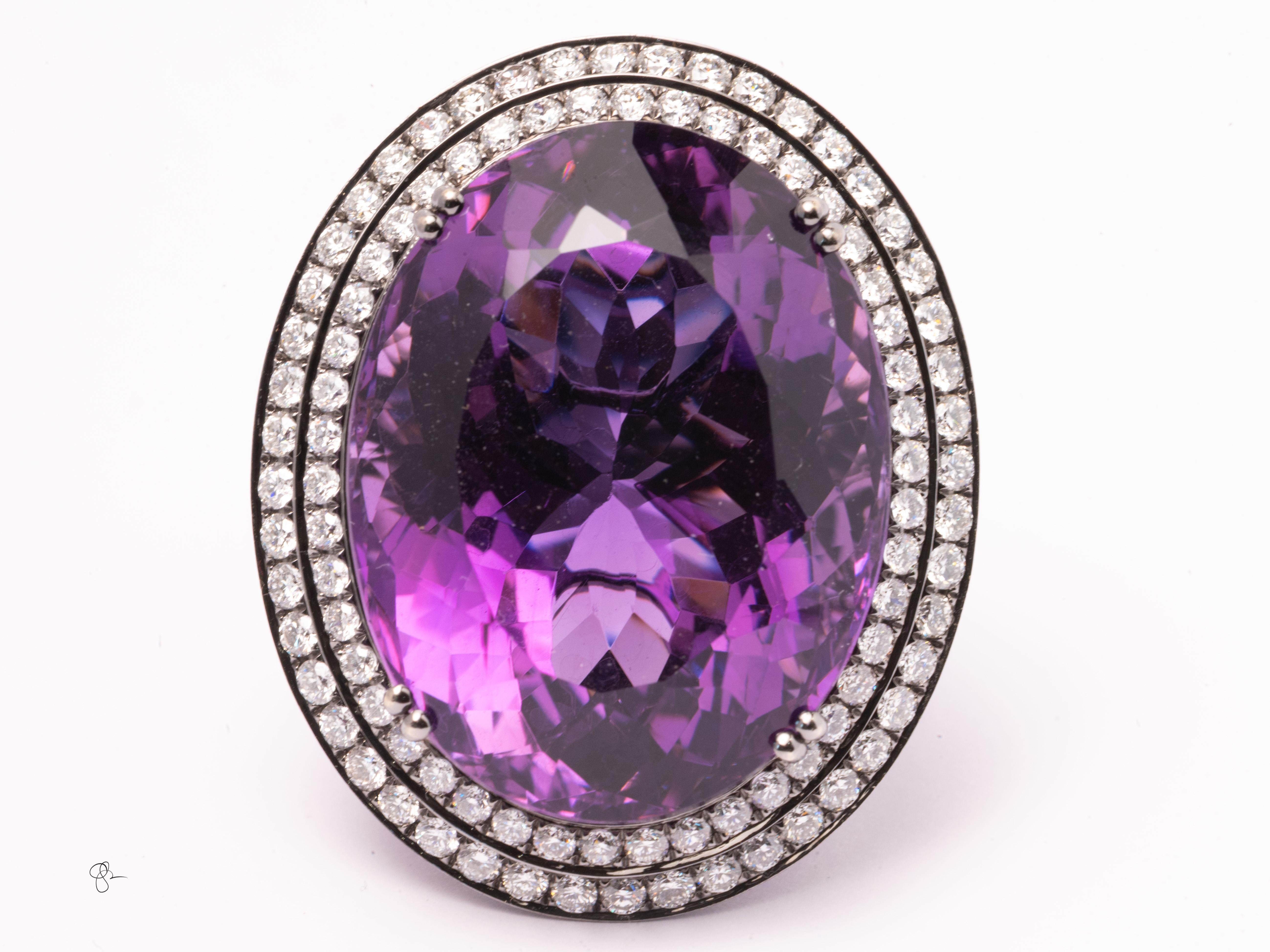 Massive 18k White Gold Amethyst Ring 5.5ct Natural Diamonds 30.1g Cocktail Ring For Sale 2