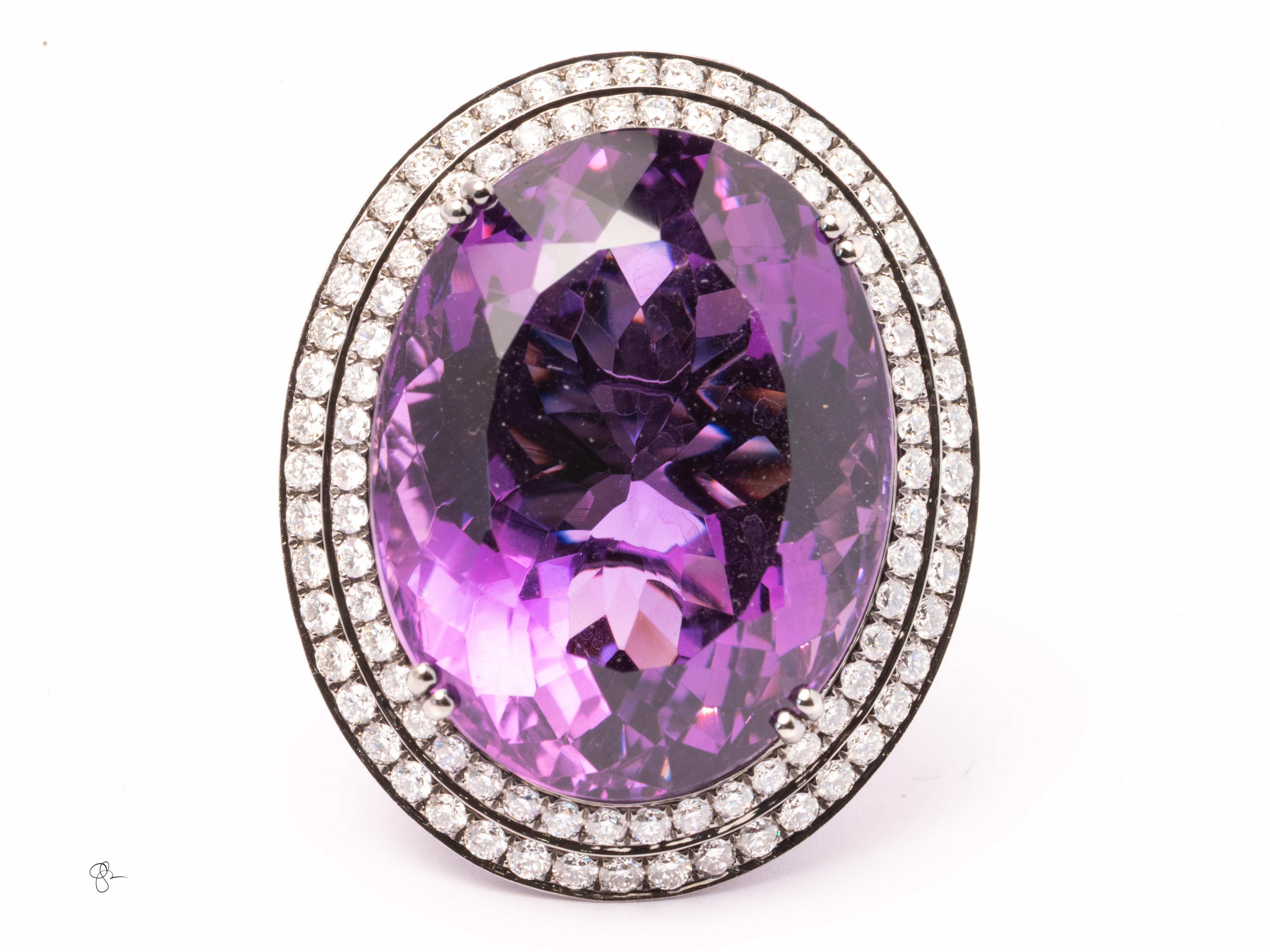 Massive 18k White Gold Amethyst Ring 5.5ct Natural Diamonds 30.1g Cocktail Ring For Sale 3