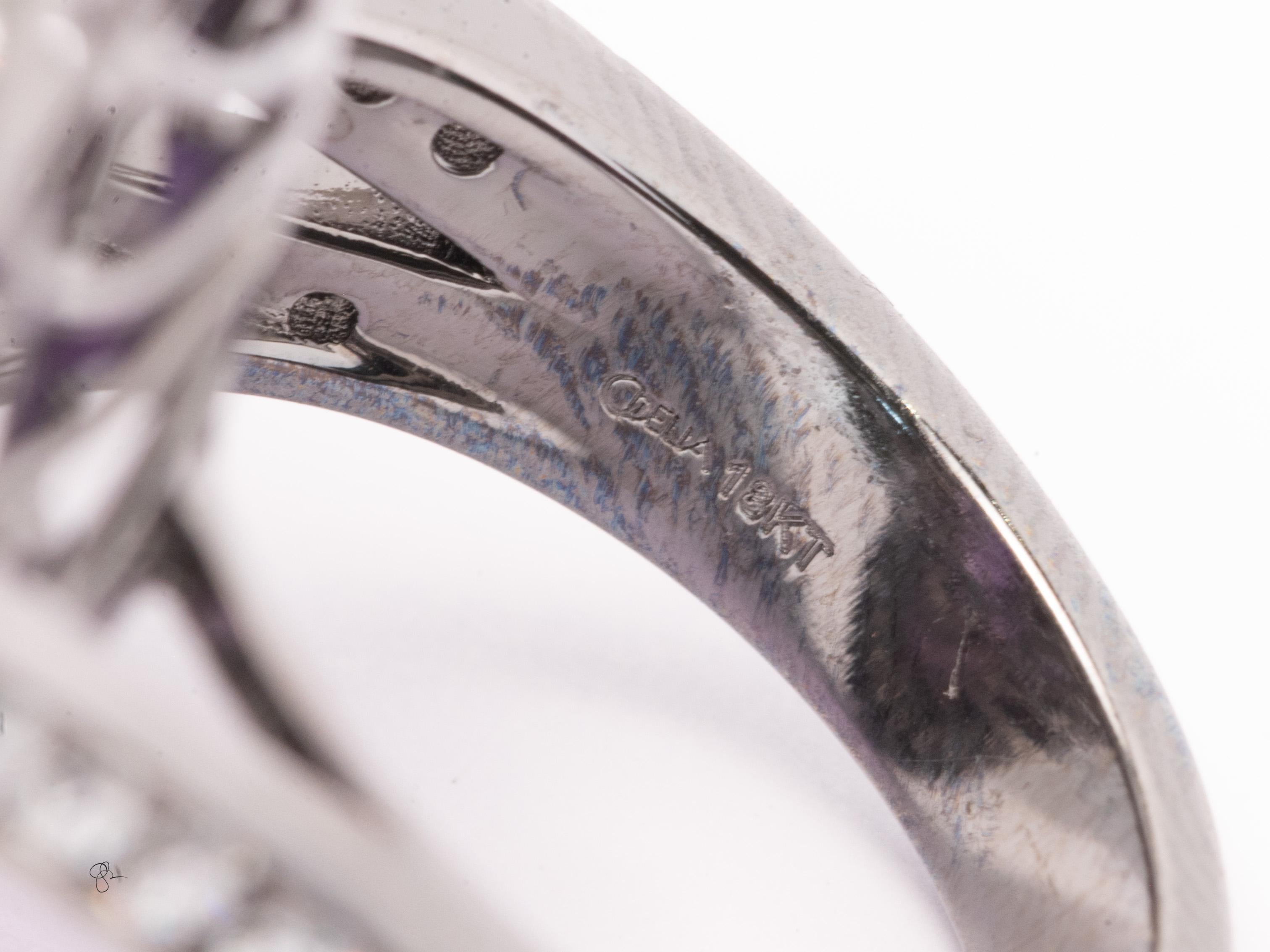 Massive 18k White Gold Amethyst Ring 5.5ct Natural Diamonds 30.1g Cocktail Ring For Sale 4