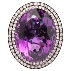 Massiccio anello di ametista in oro bianco 18 carati con 5,5 carati di diamanti naturali 30,1 g di anello da cocktail