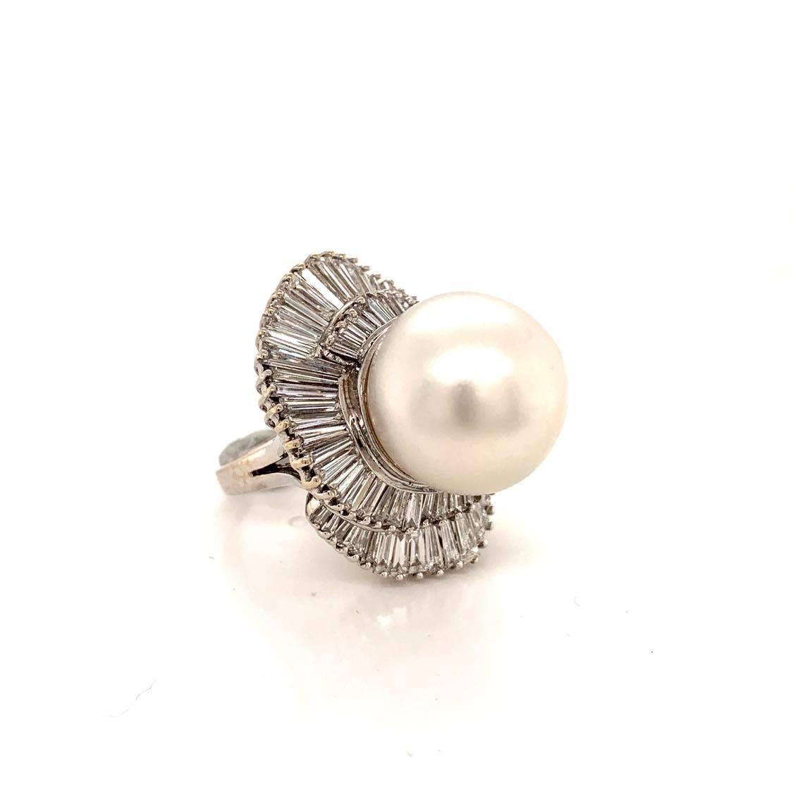 Women's Massive South Sea Pearl Diamond Gold Ring For Sale