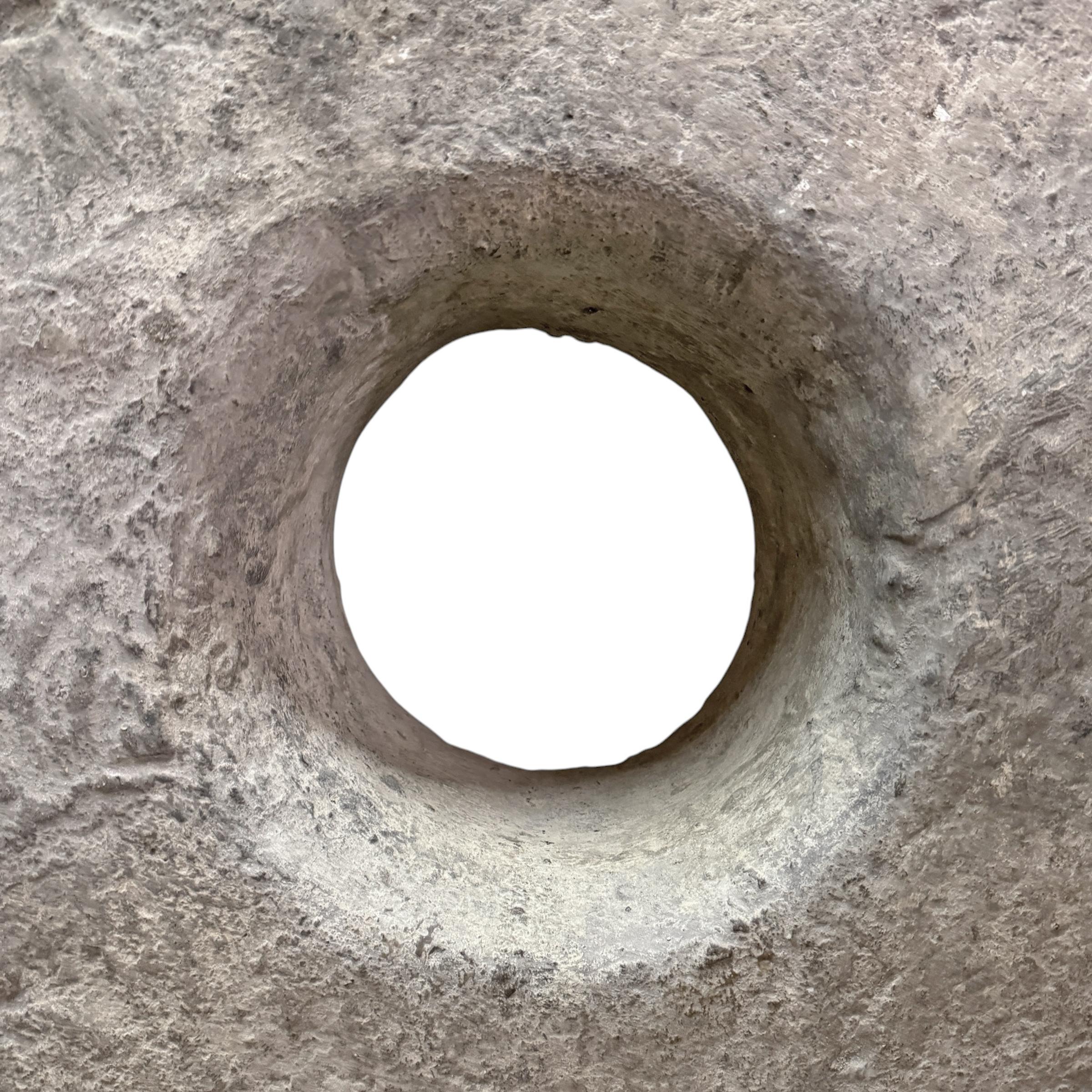 Massive 18th Century Limestone Grinding Stone on Custom Steel Mount For Sale 1