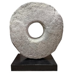 Antique Massive 18th Century Limestone Grinding Stone on Custom Steel Mount