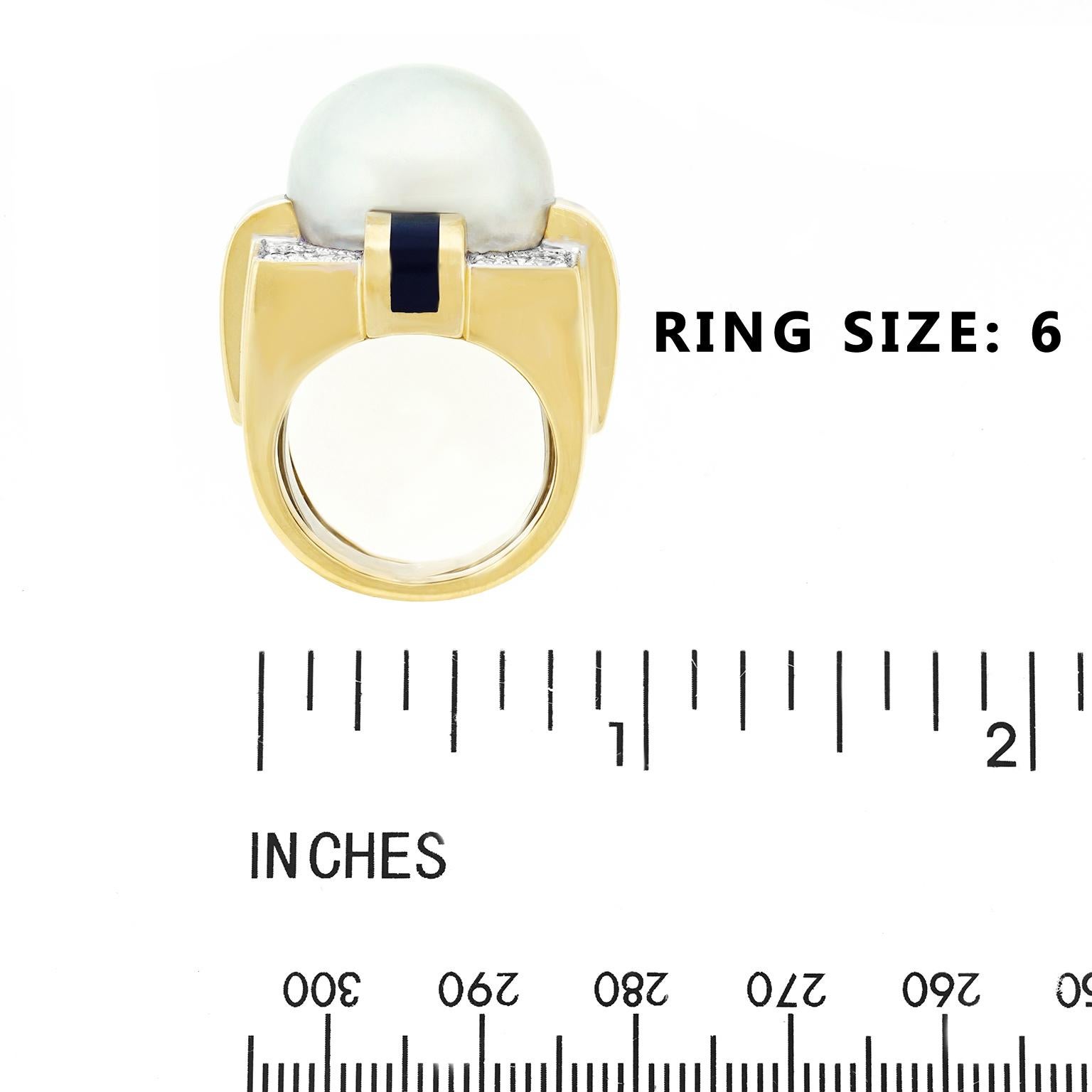 Massive 1960s Diamond, Pearl and Enamel Gold Ring 2