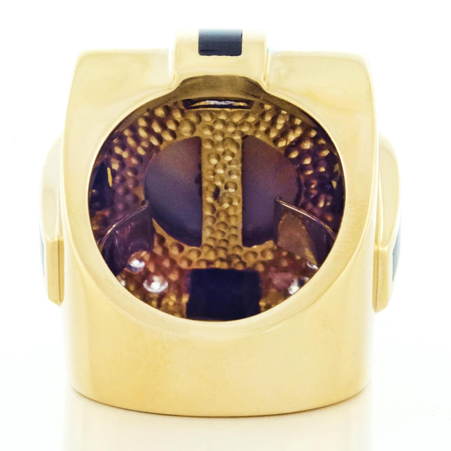 Massive 1960s Diamond, Pearl and Enamel Gold Ring 4
