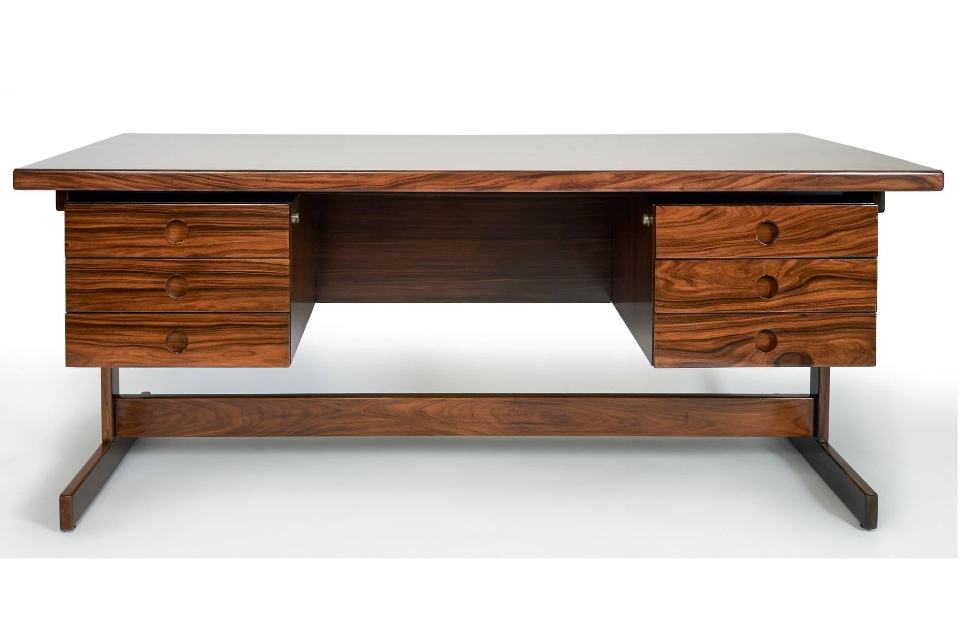 Brazilian Sérgio Rodrigues, Monumental + Exquisite Modernist Jacaranda Desk, Brazil 1960's