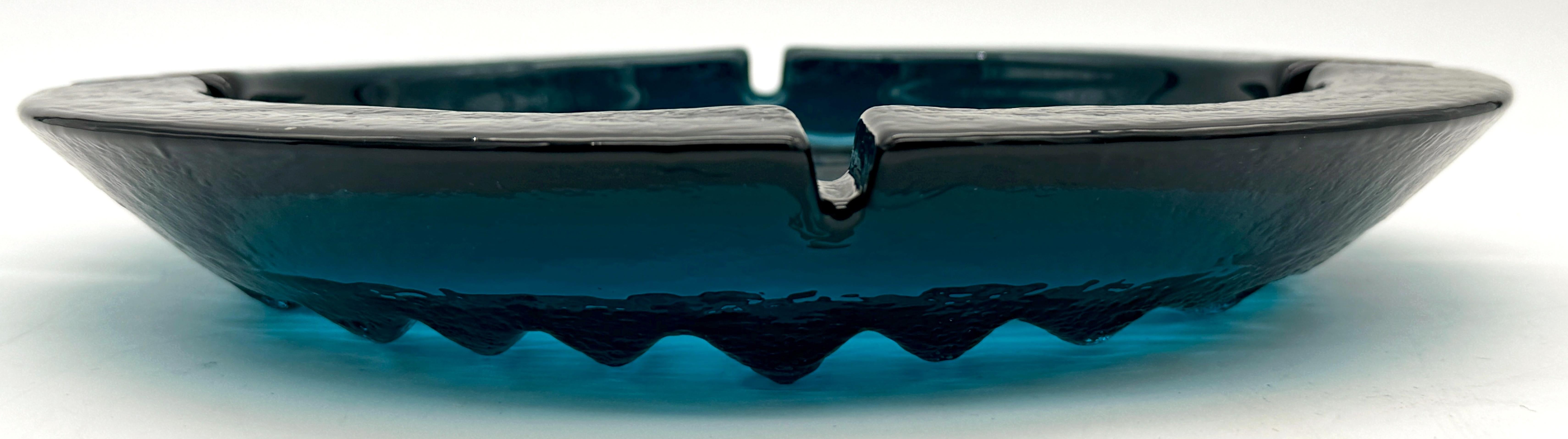 Glass Massive 1970s Blenko 'Caribbean Blue'  Brutalist Ashtray  For Sale