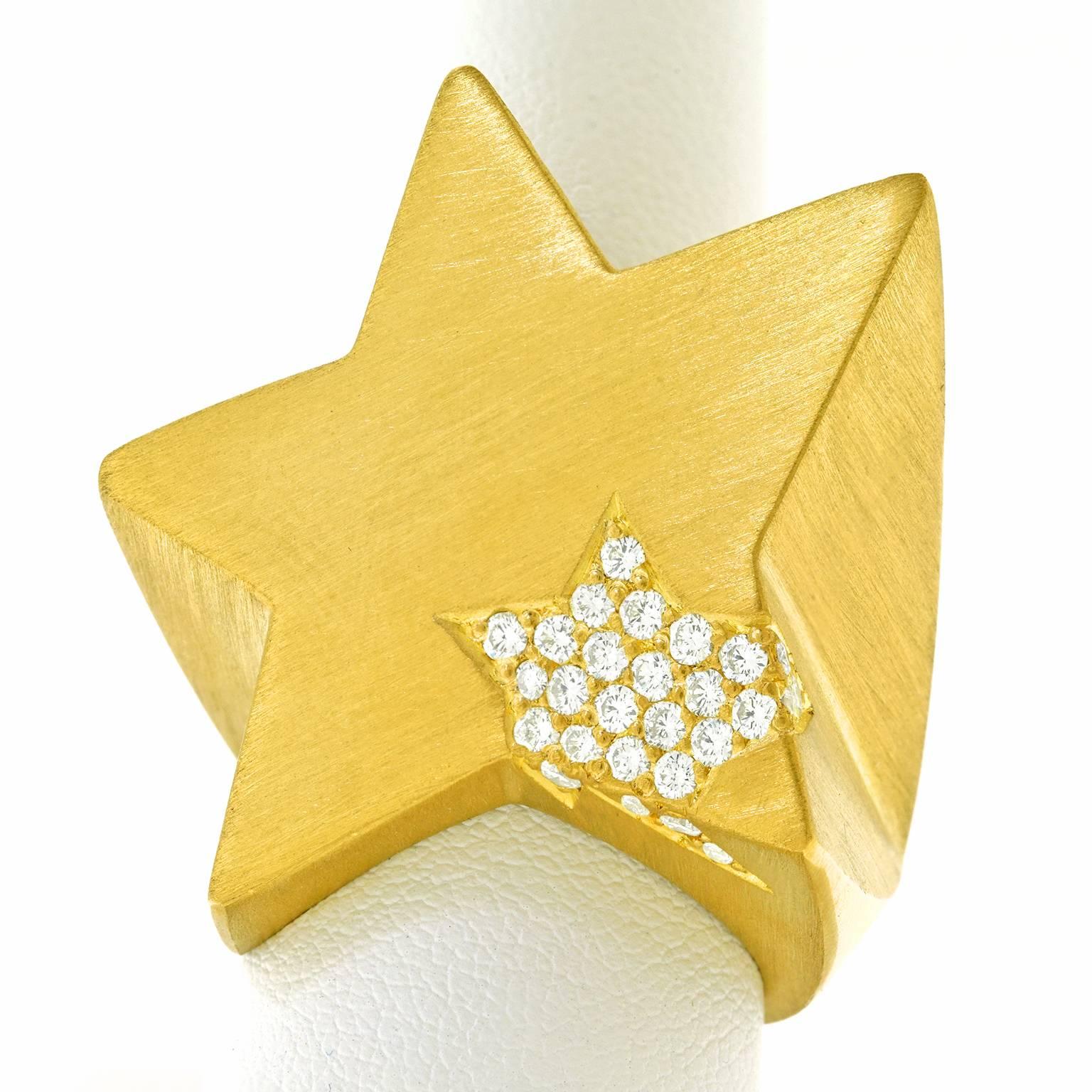 Massive 1970s Diamond-Set Gold Star Ring In Excellent Condition In Litchfield, CT