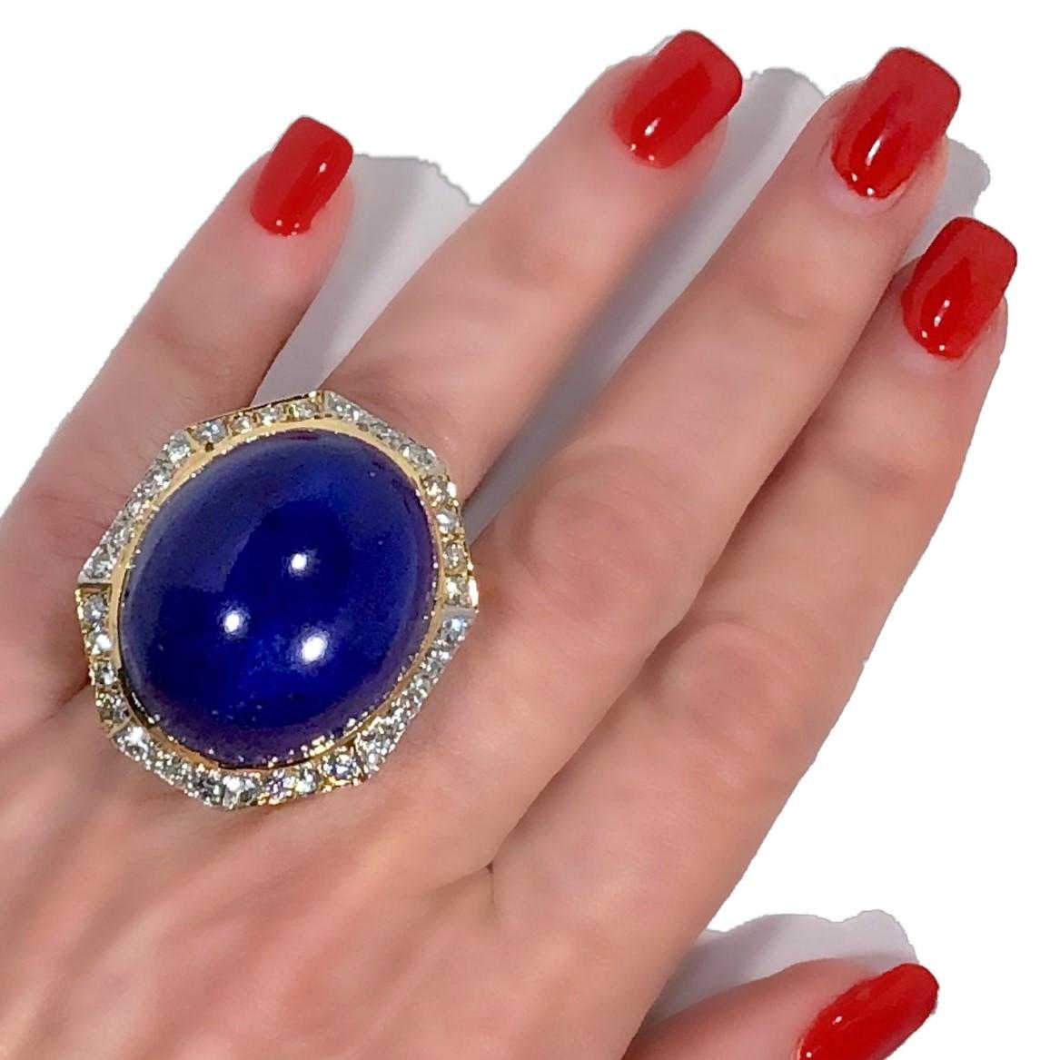 Massive Gold Cocktail Ring with 86 Carat Lapis-Lazuli Cabochon and Diamonds 7