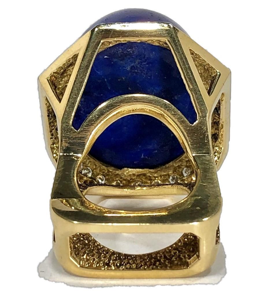 Women's Massive Gold Cocktail Ring with 86 Carat Lapis-Lazuli Cabochon and Diamonds