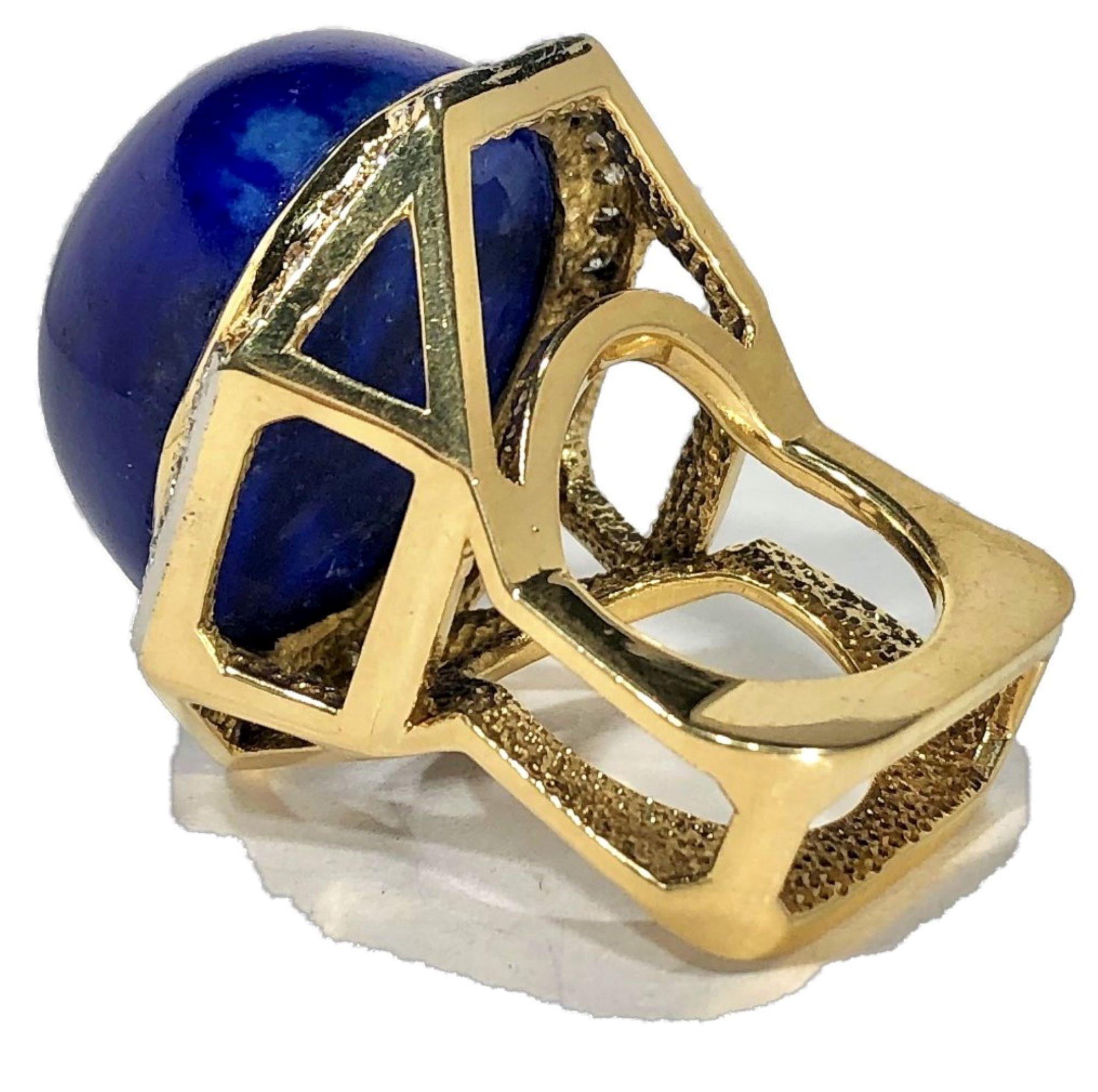 Massive Gold Cocktail Ring with 86 Carat Lapis-Lazuli Cabochon and Diamonds 1