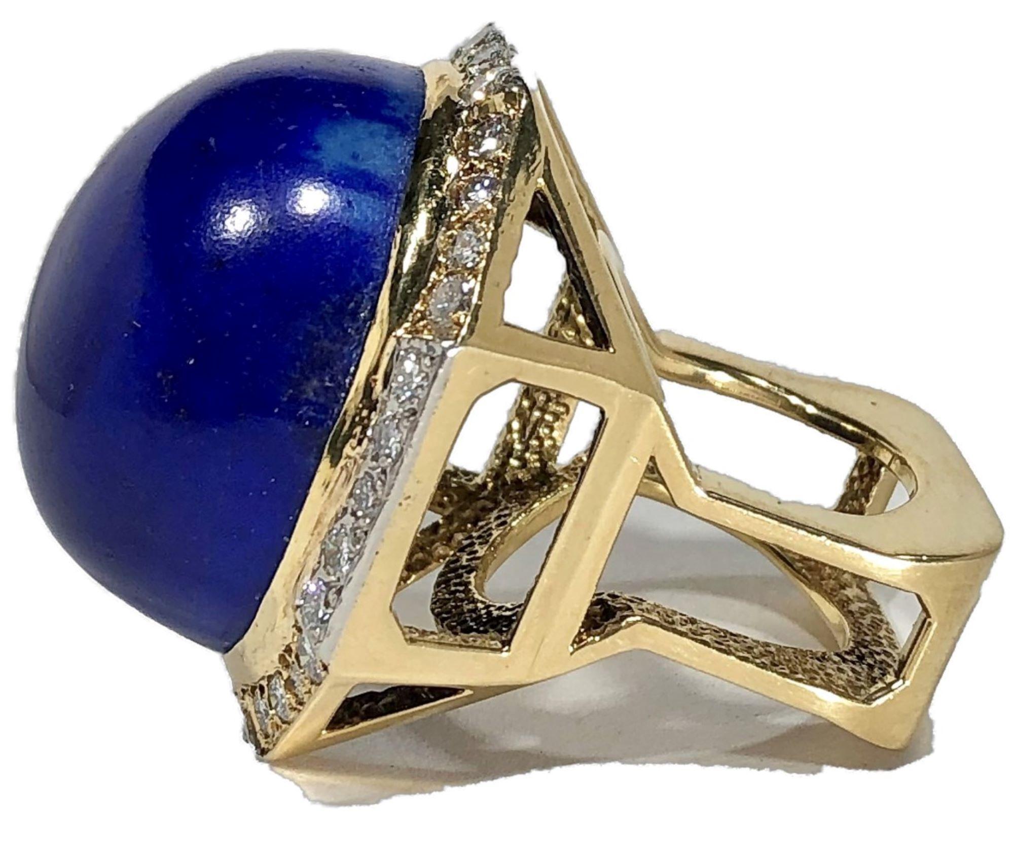 Massive Gold Cocktail Ring with 86 Carat Lapis-Lazuli Cabochon and Diamonds 2