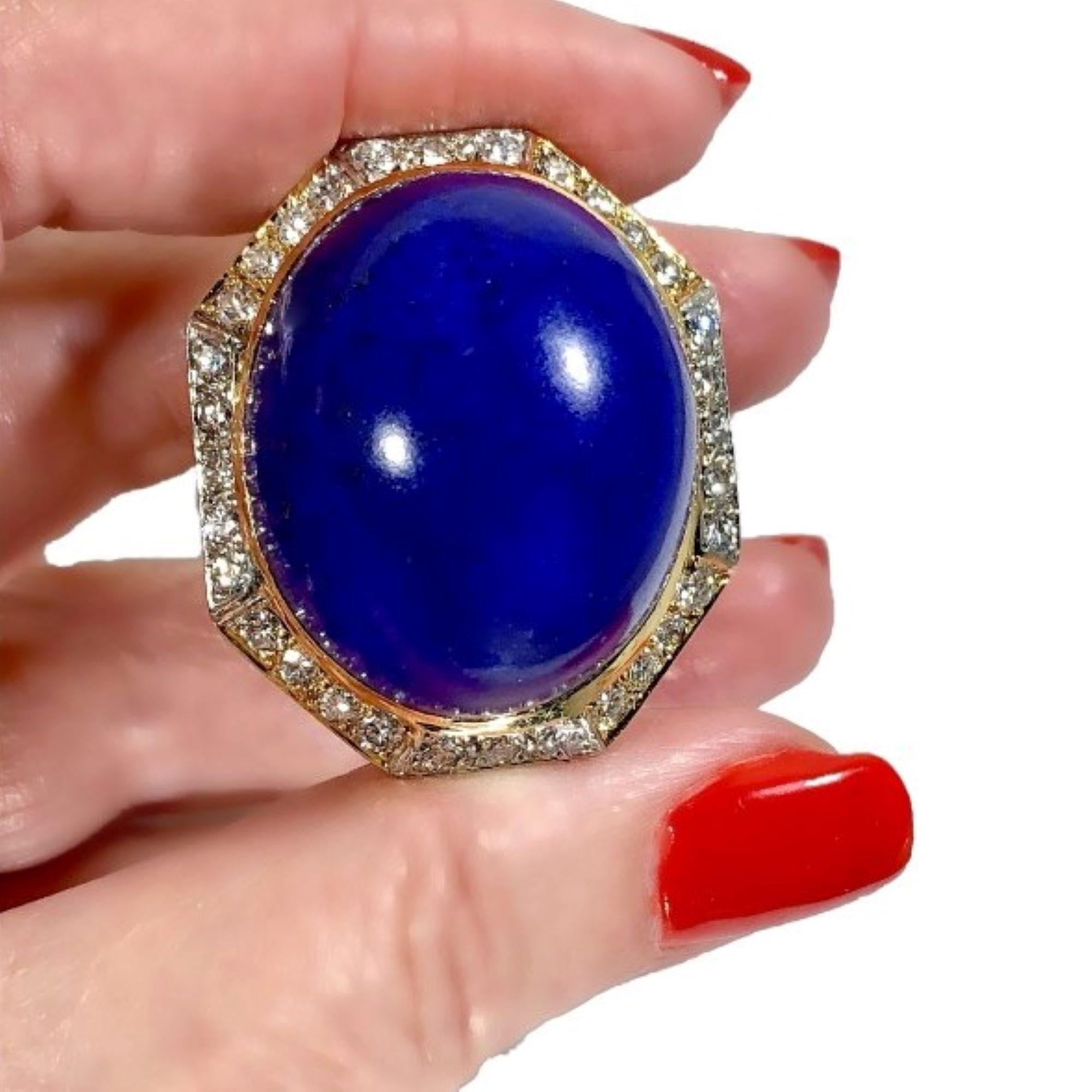 Massive Gold Cocktail Ring with 86 Carat Lapis-Lazuli Cabochon and Diamonds 4