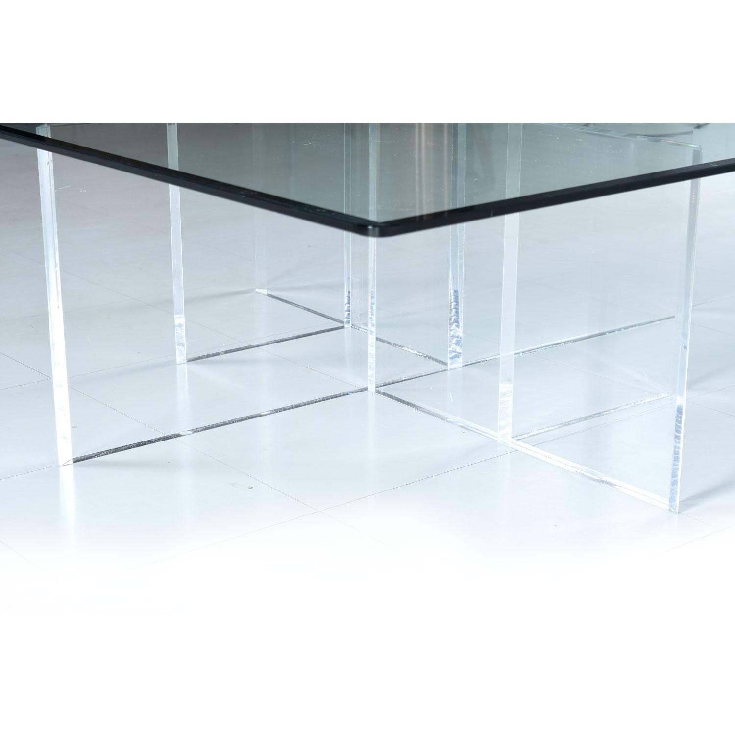 Late 20th Century Massive 1970s Hollis Style Lucite Acrylic Coffee Table Base with New Glass
