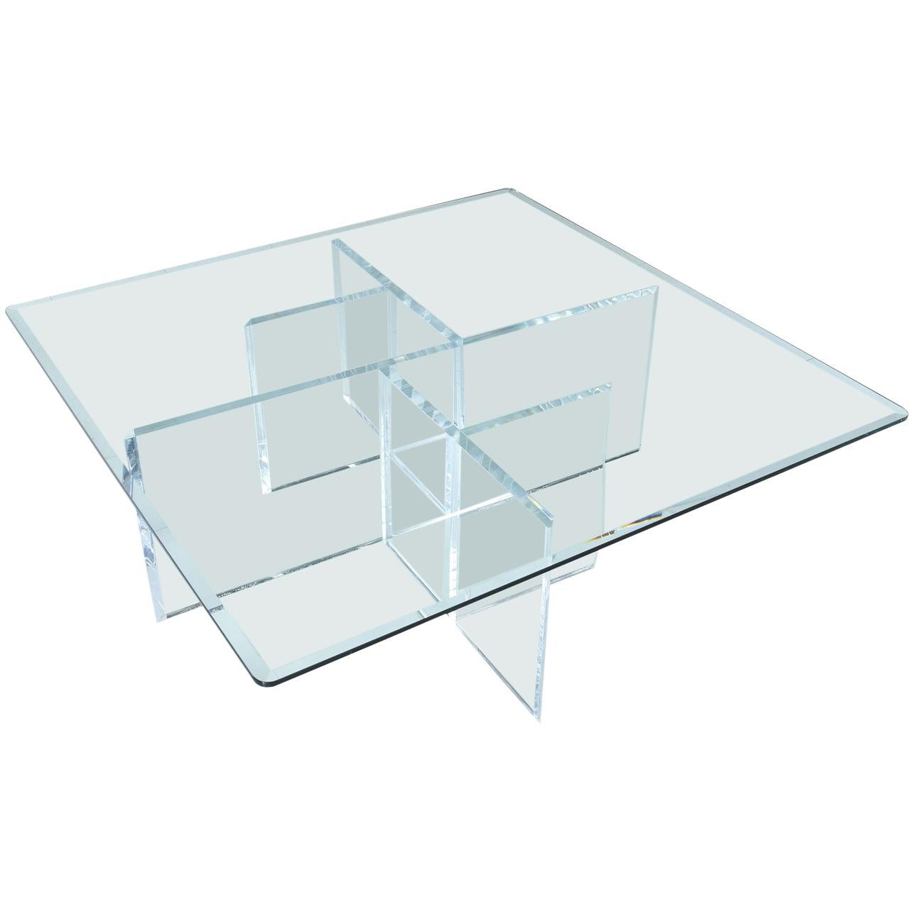 Massive 1970s Hollis Style Lucite Acrylic Coffee Table Base with New Glass