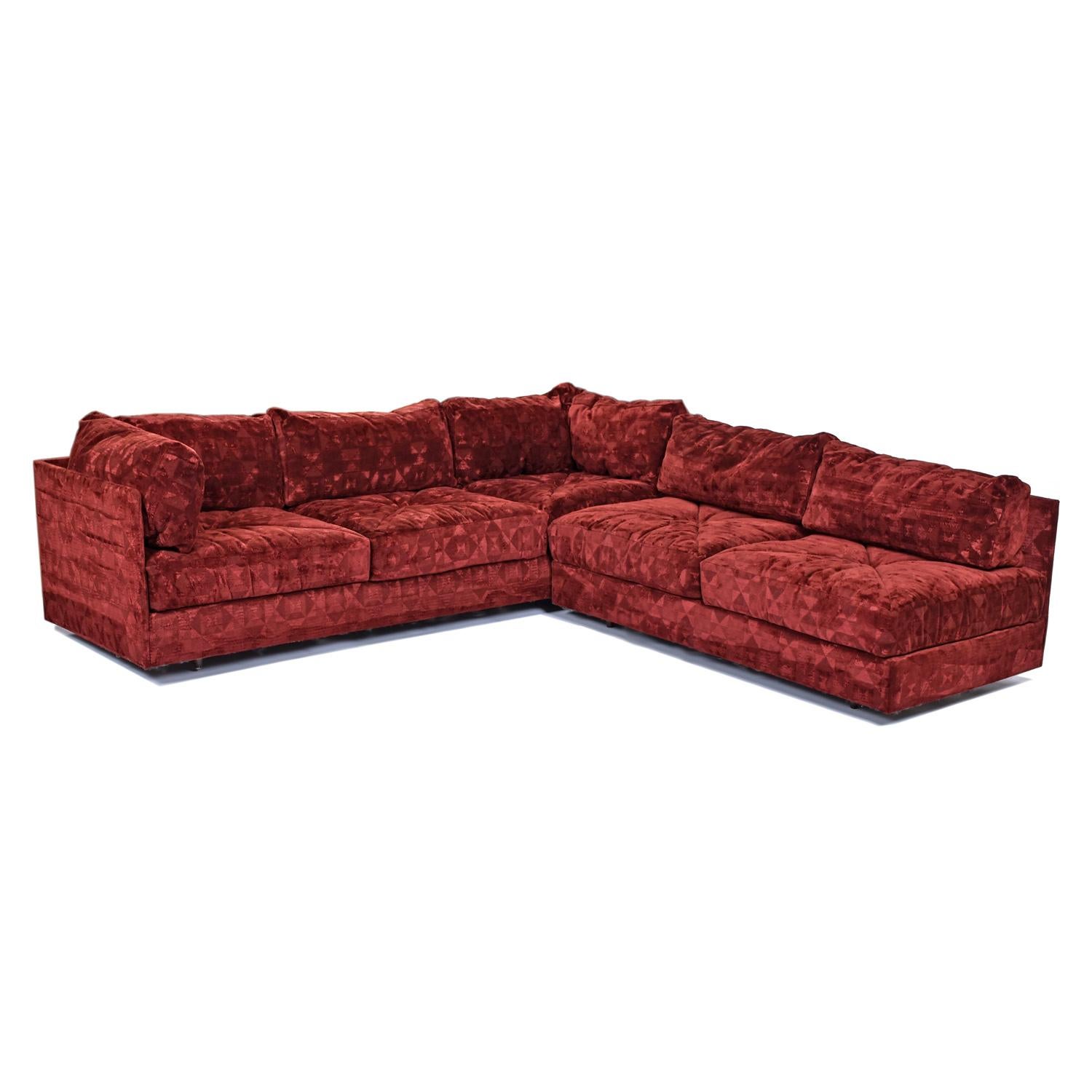 Late 20th Century Massive 1970's Velvet Sectional Sofa Seating Group by Aven Rich