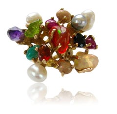 Massive 1970s Virgilio of Taxco Modernist Gemstone Cocktail Ring