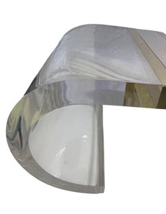 Massive Scroll Acrylic Coffee Table w Curved Legs & Brass Details. U.S.A. 1980's