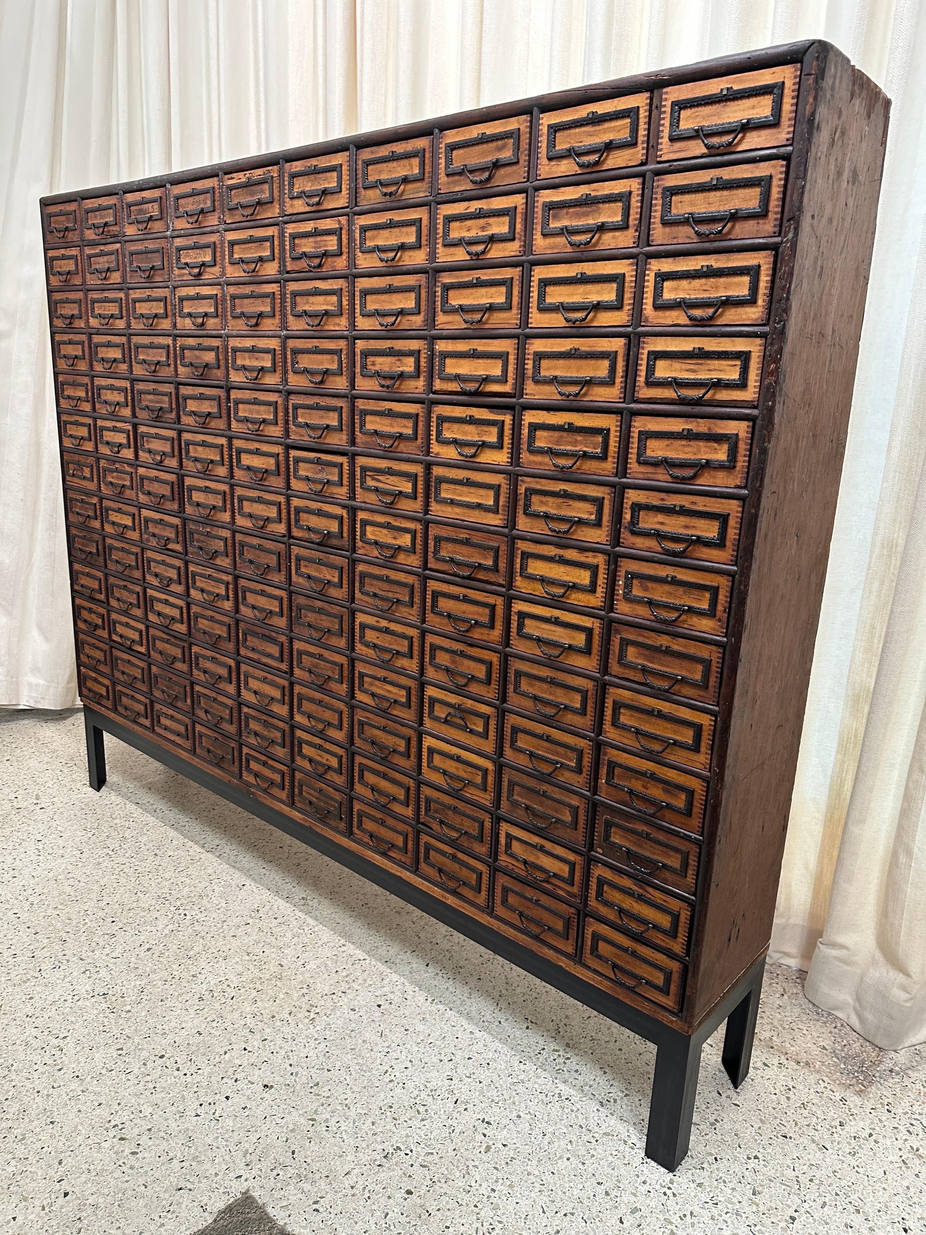 Iron Massive 19th C. European Apothecary Cabinet, 130 Individual Drawers For Sale