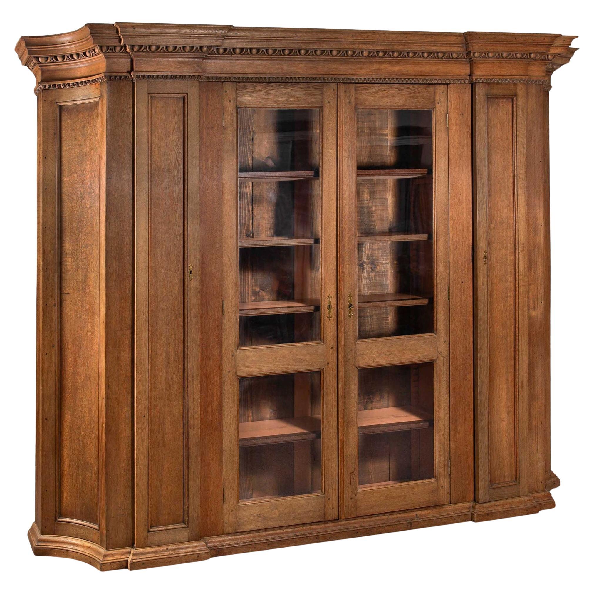 Massive 19th Century 10’ Wide Neoclassical Oak Antique Bookcase Cabinet