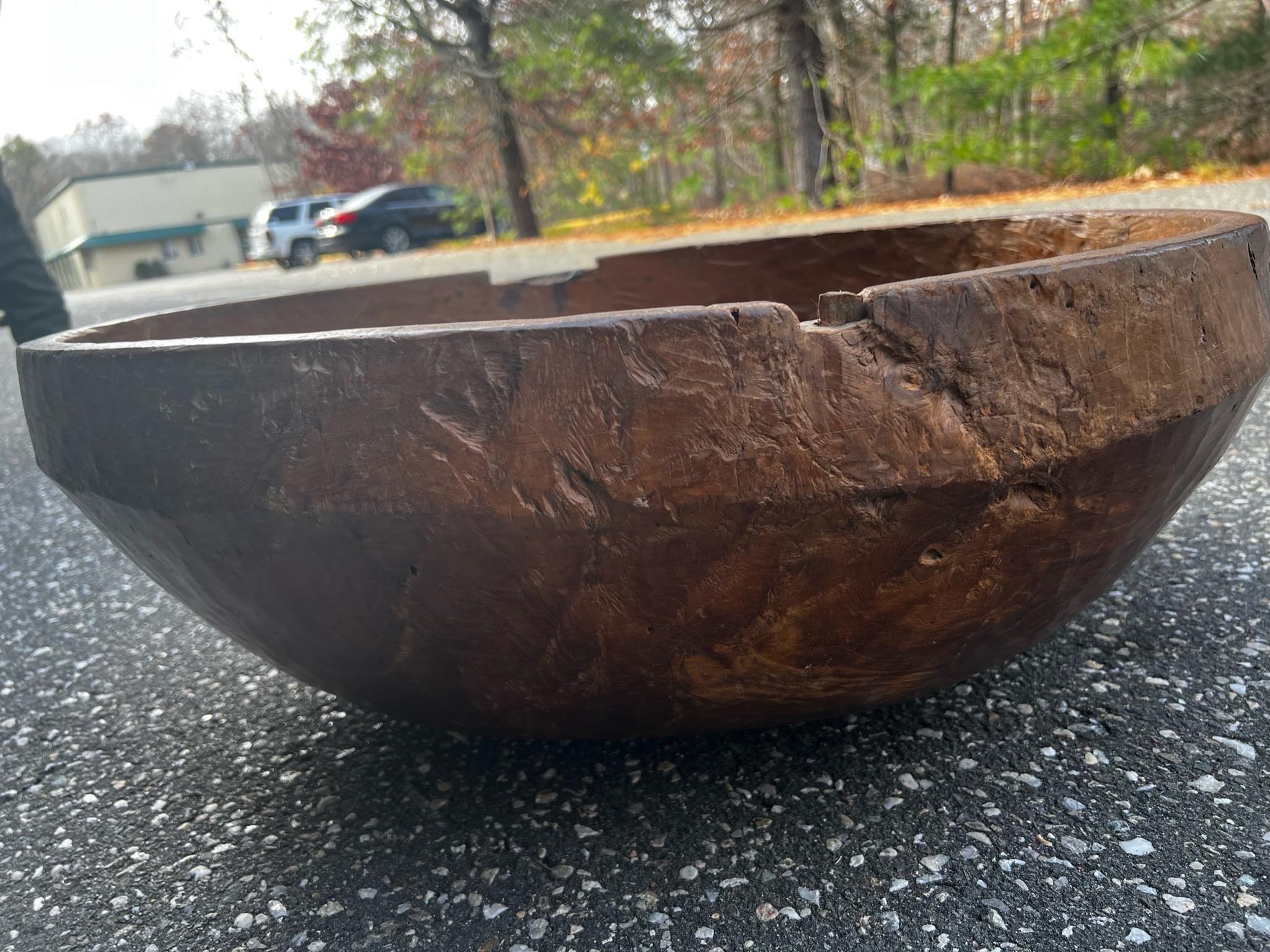 Hand-Carved Massive 19th Century Burled Wooden Bowl / France For Sale