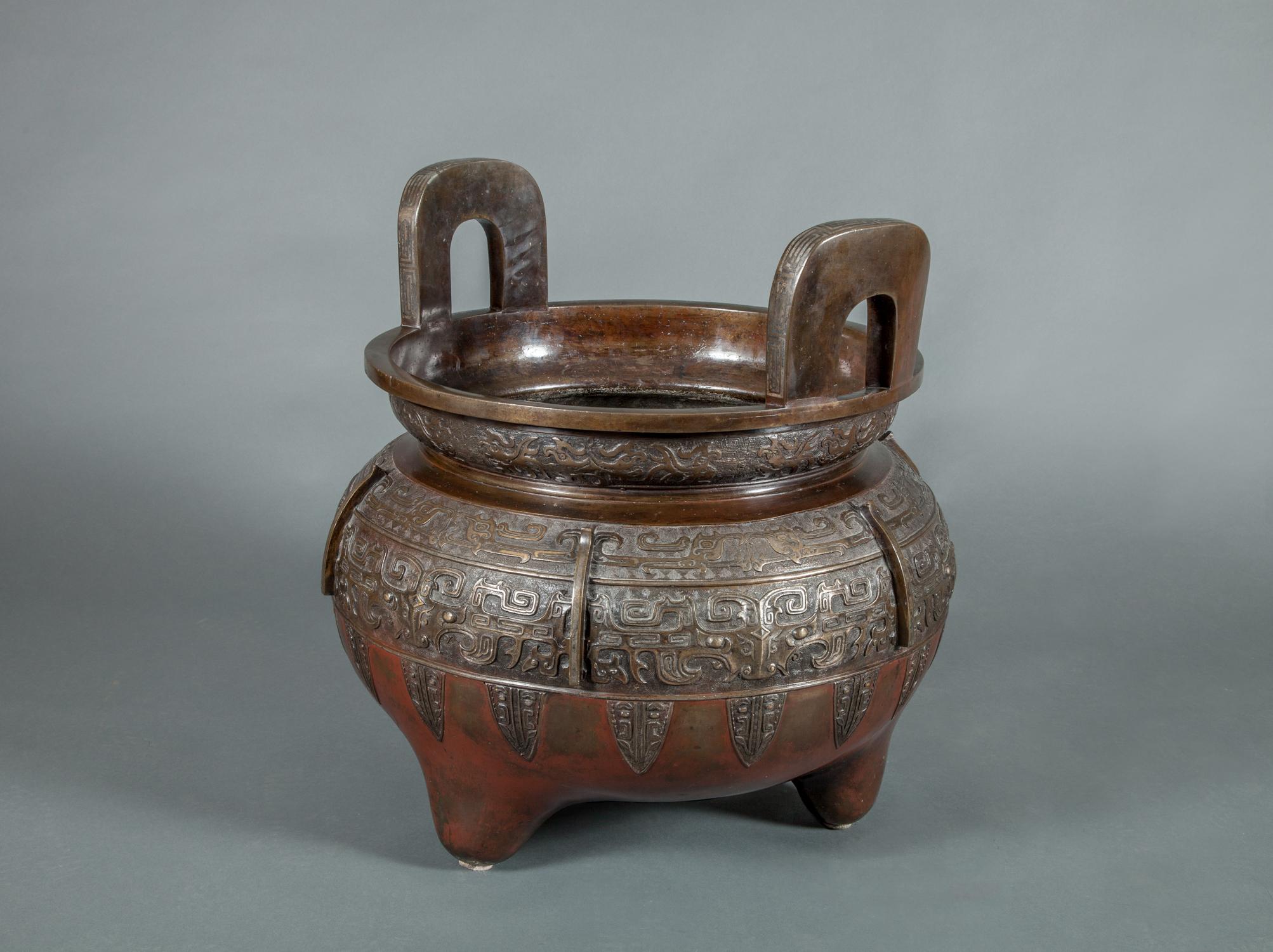 Massive 19th Century Chinese Archaic Style Bronze Censer In Good Condition In Hudson, NY