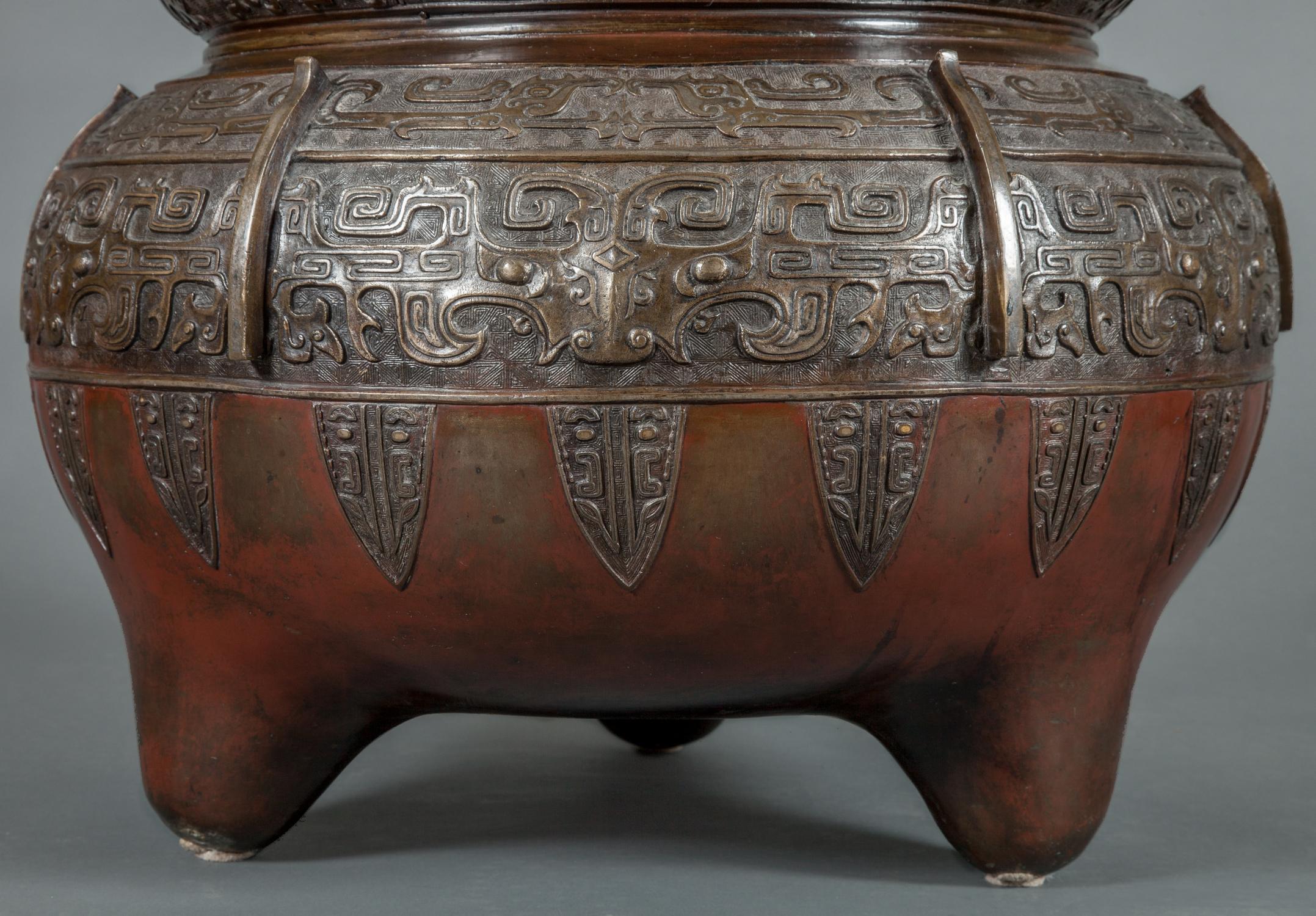 Massive 19th Century Chinese Archaic Style Bronze Censer 4