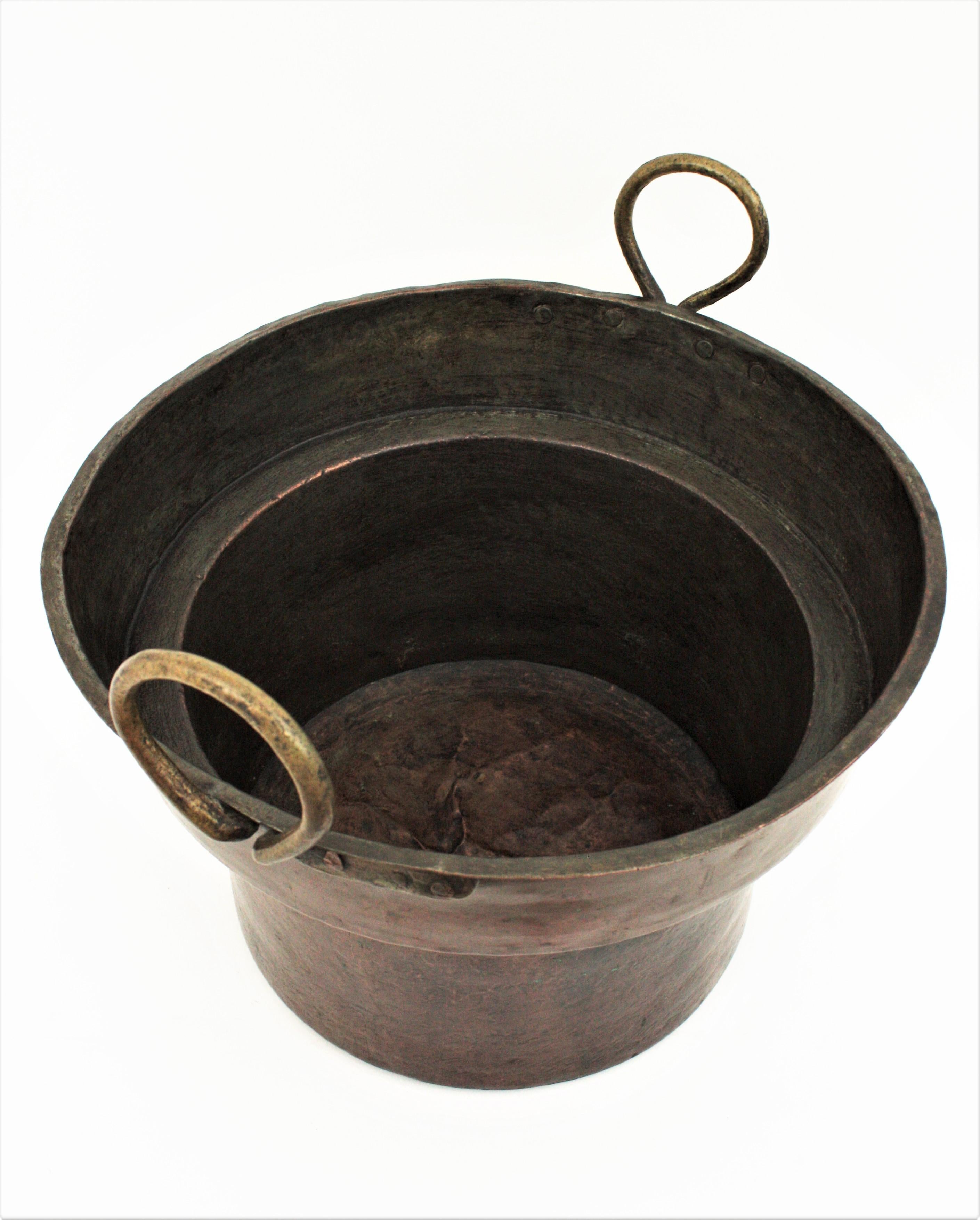 Massive 19th Century French Copper and Brass Cauldron with Handles 6