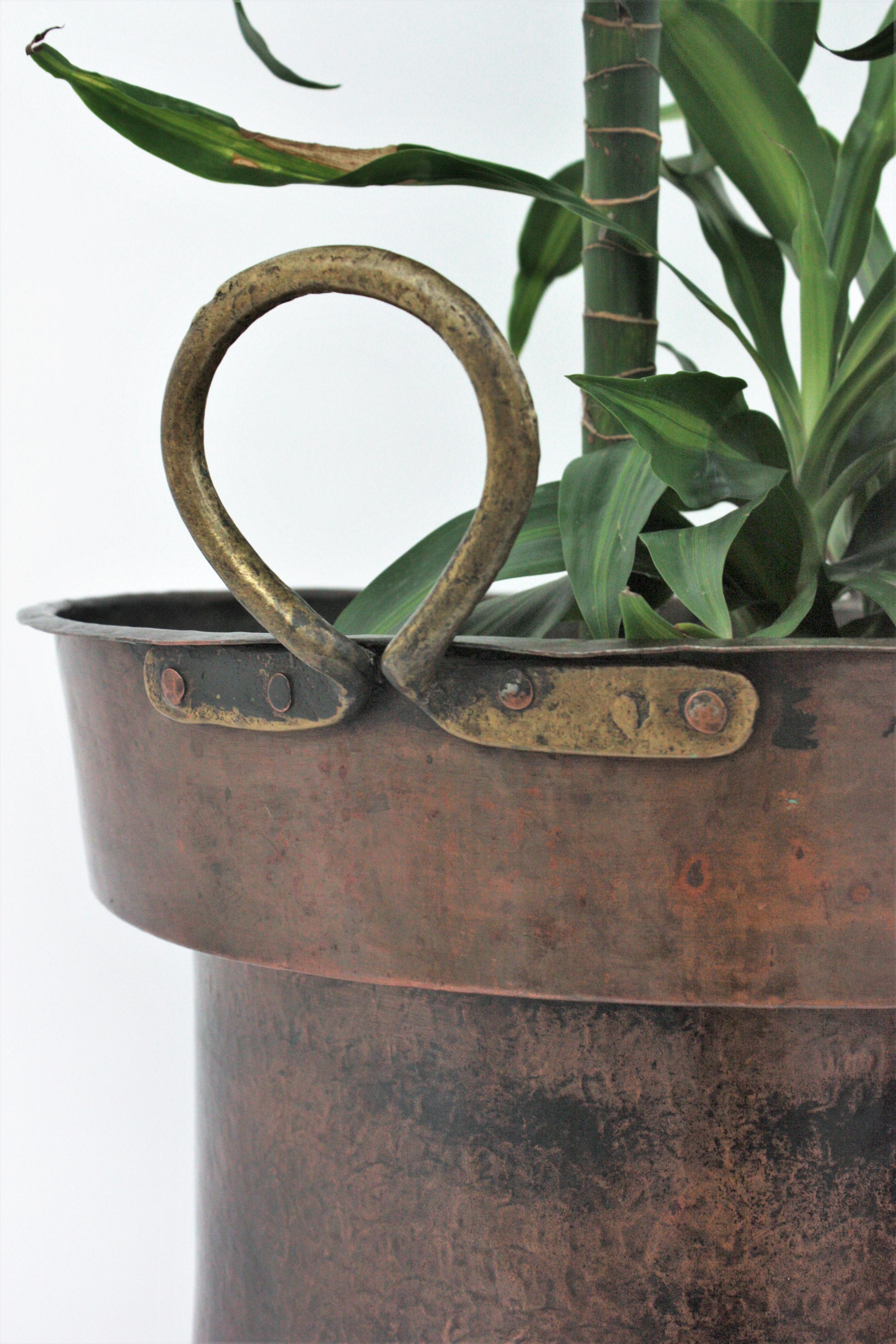 Massive 19th Century French Copper and Brass Cauldron with Handles 7