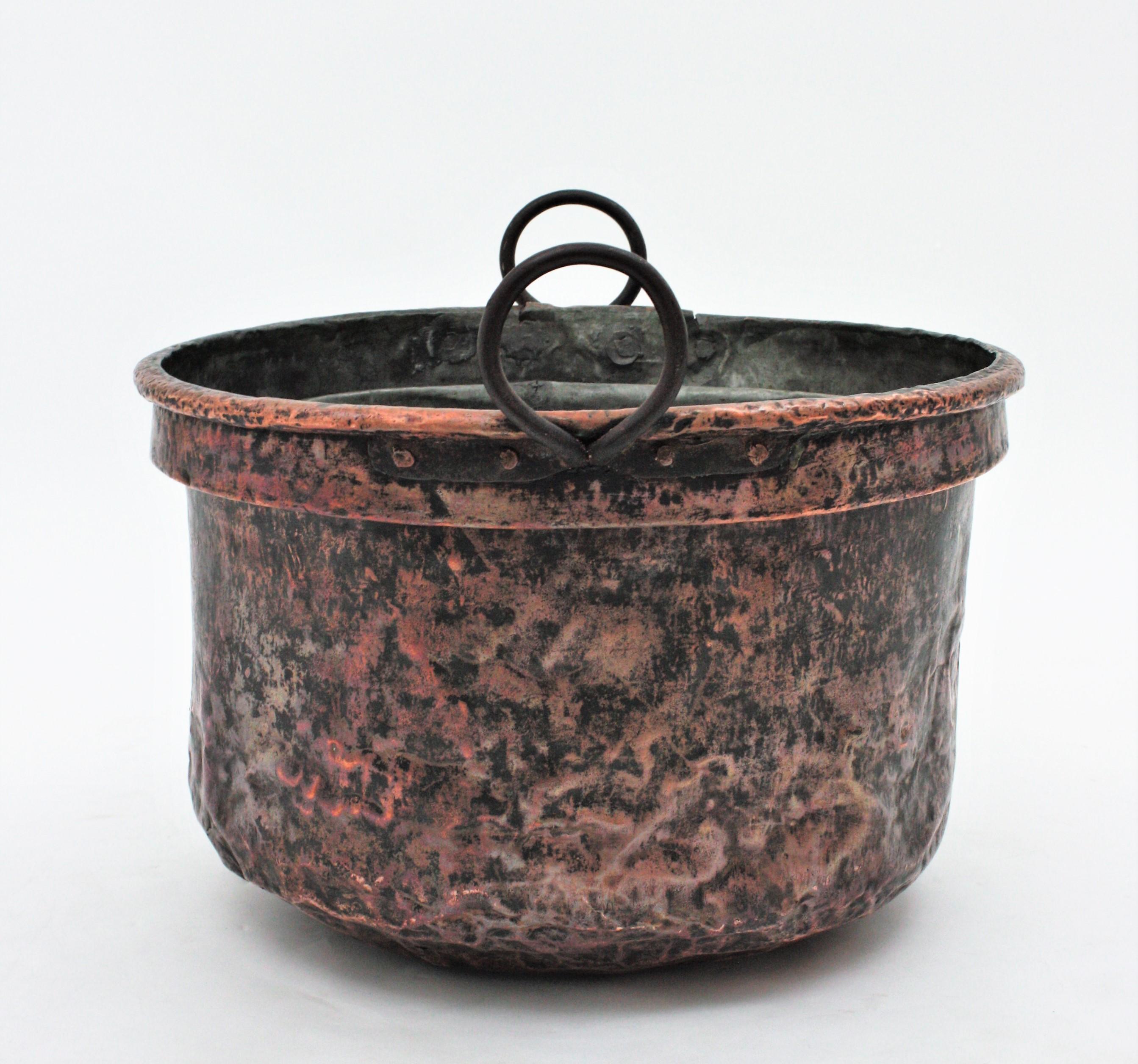 Massive 19th Century French Copper Cauldron with Handles and Terrific Patina 5
