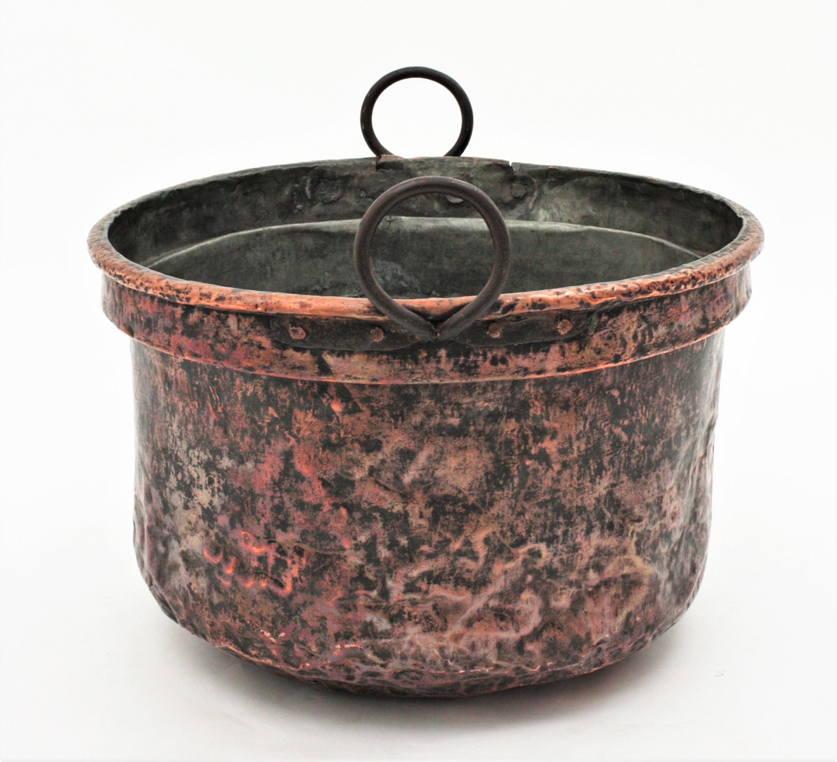 Massive 19th Century French Copper Cauldron with Handles and Terrific Patina 6