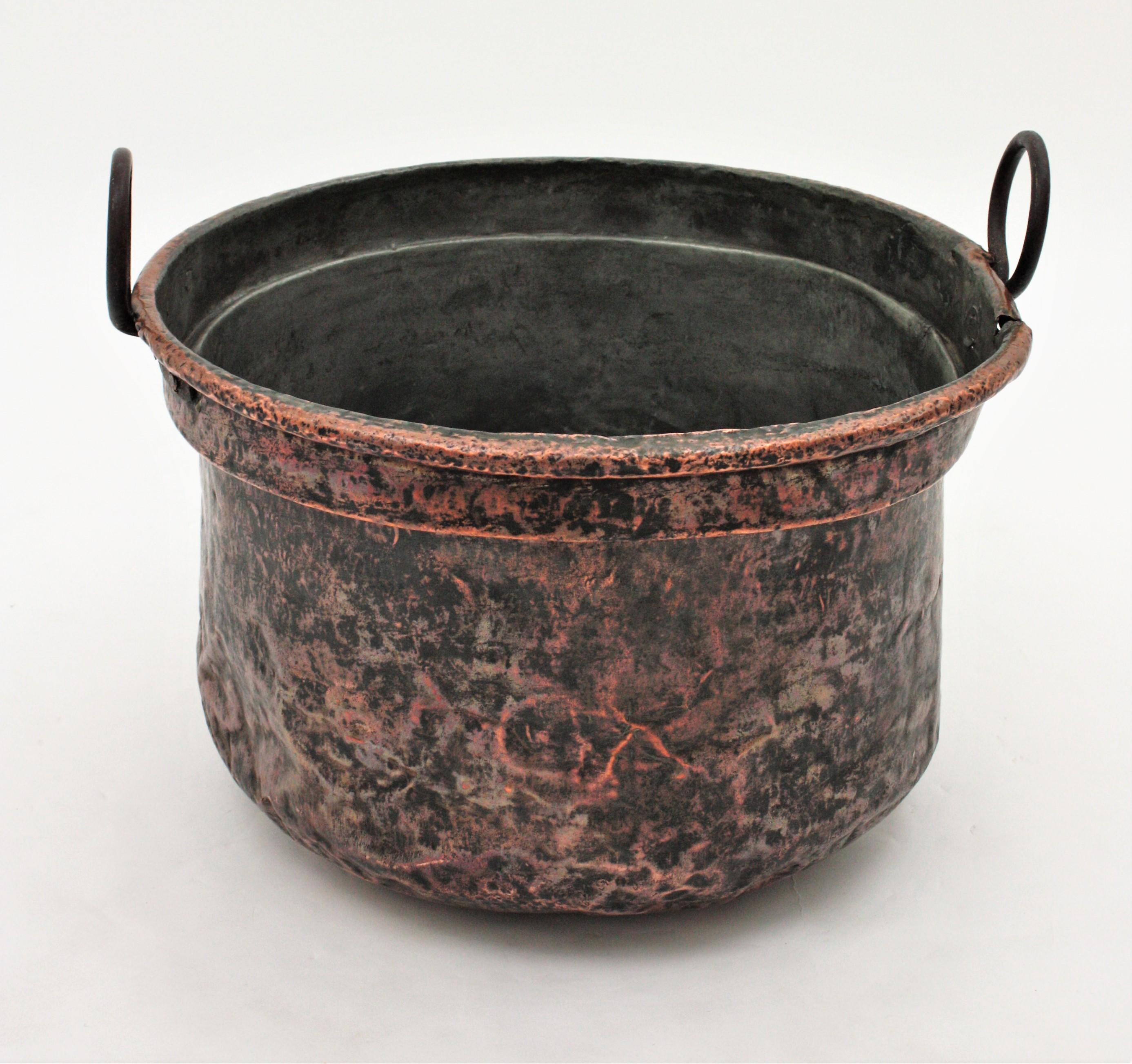 Massive 19th Century French Copper Cauldron with Handles and Terrific Patina 2