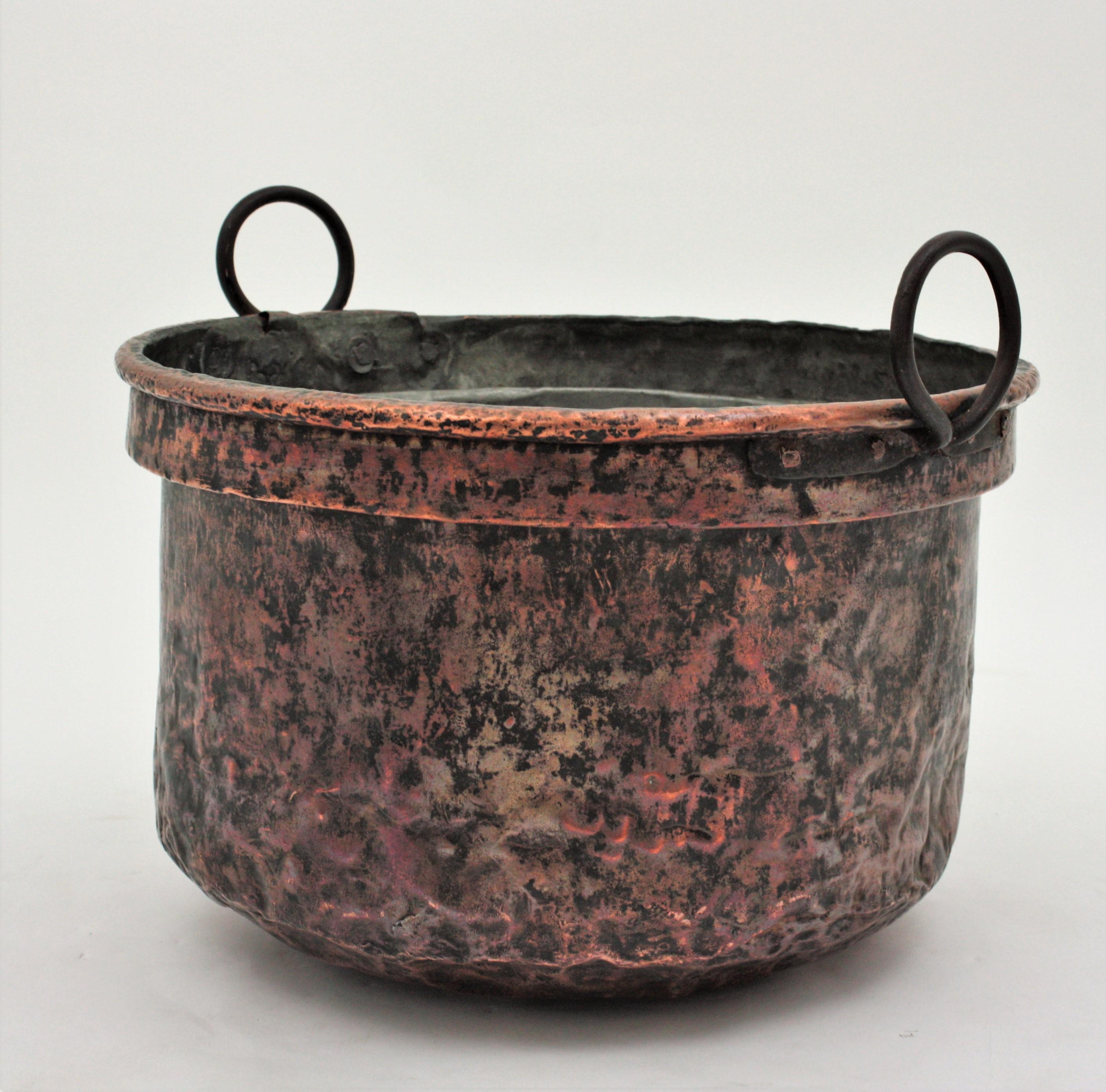 Massive 19th Century French Copper Cauldron with Handles and Terrific Patina 4