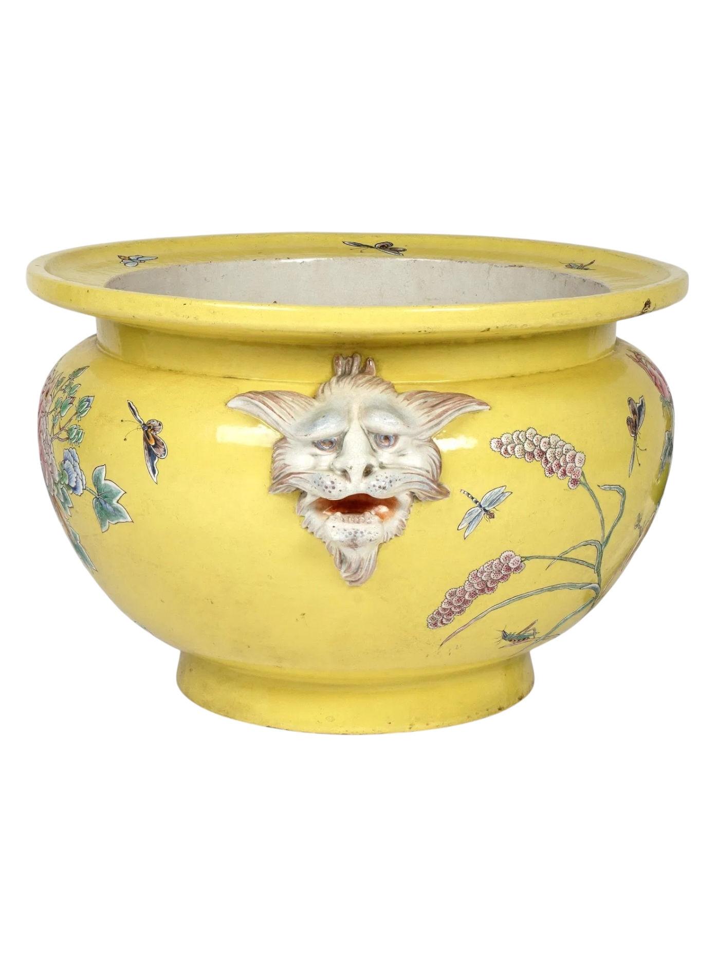 Smaltato Massiccio jardiniere in faience francese del XIX secolo su supporto di Eugene Collinot in vendita