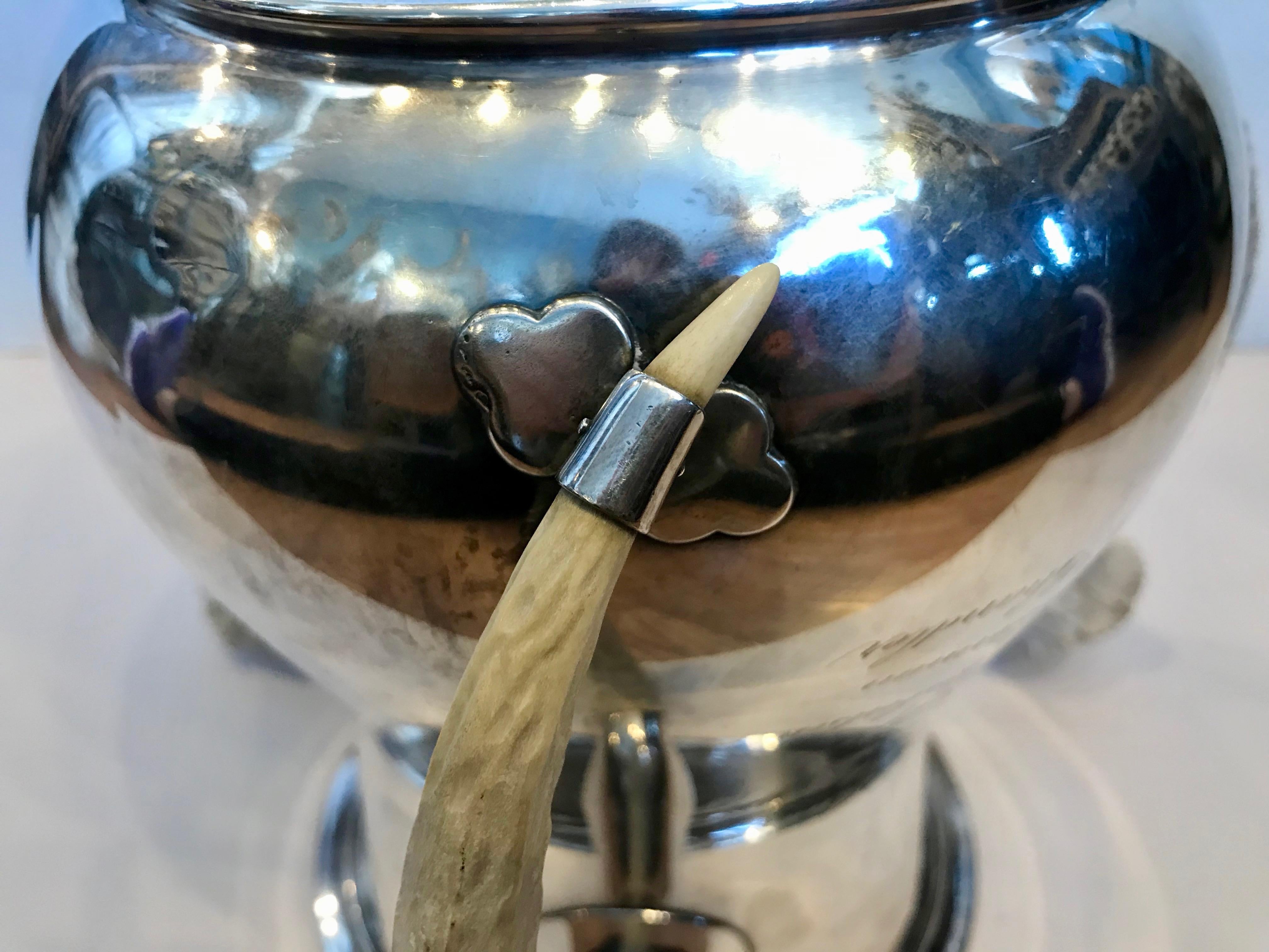 Massive 19TH Century Horn Appointed Sterling Silver Loving Cup / Trophy 7