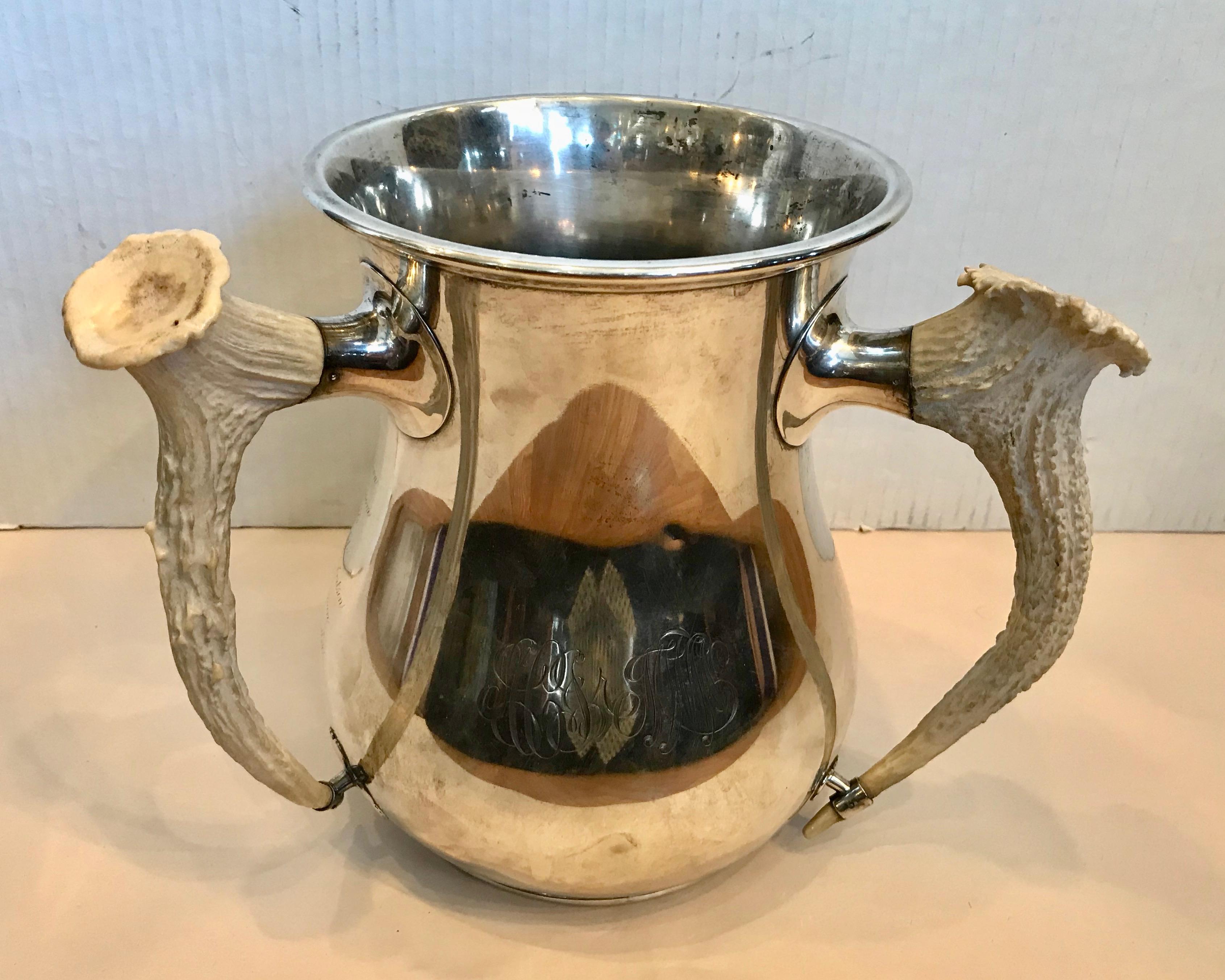 American Massive 19TH Century Horn Appointed Sterling Silver Loving Cup / Trophy