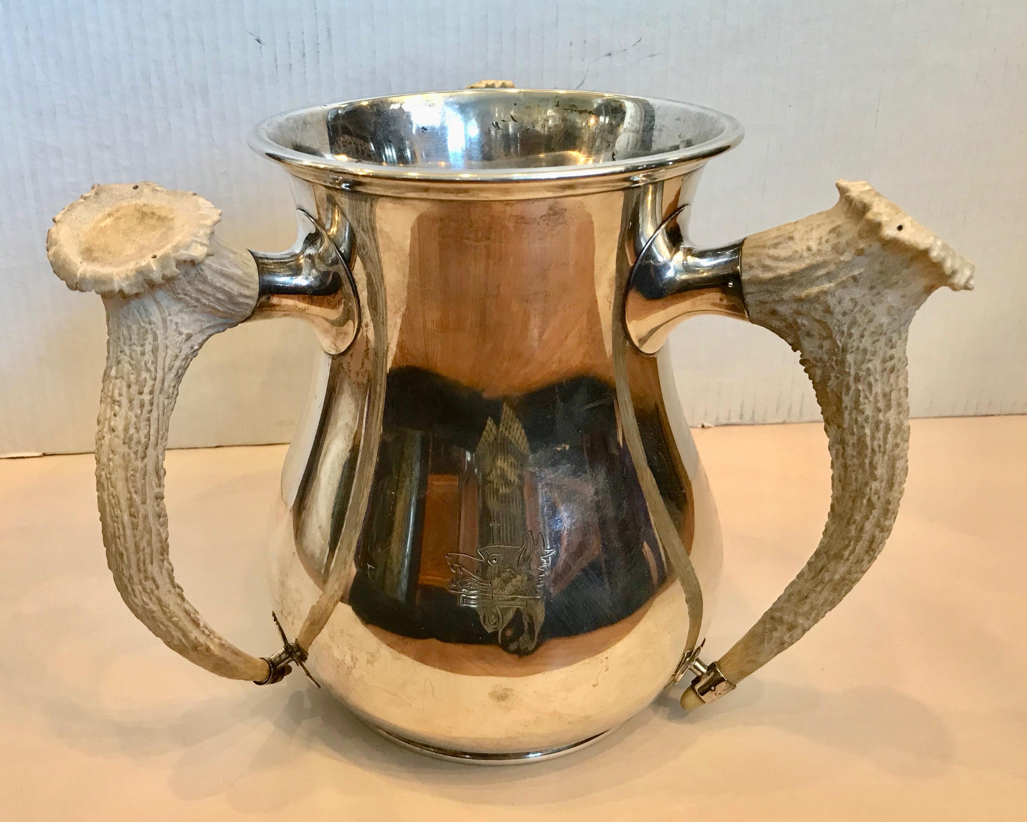 Massive 19TH Century Horn Appointed Sterling Silver Loving Cup / Trophy 1