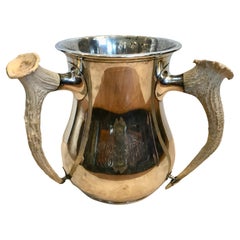Massive 19TH Century Horn Appointed Sterling Silver Loving Cup / Trophy
