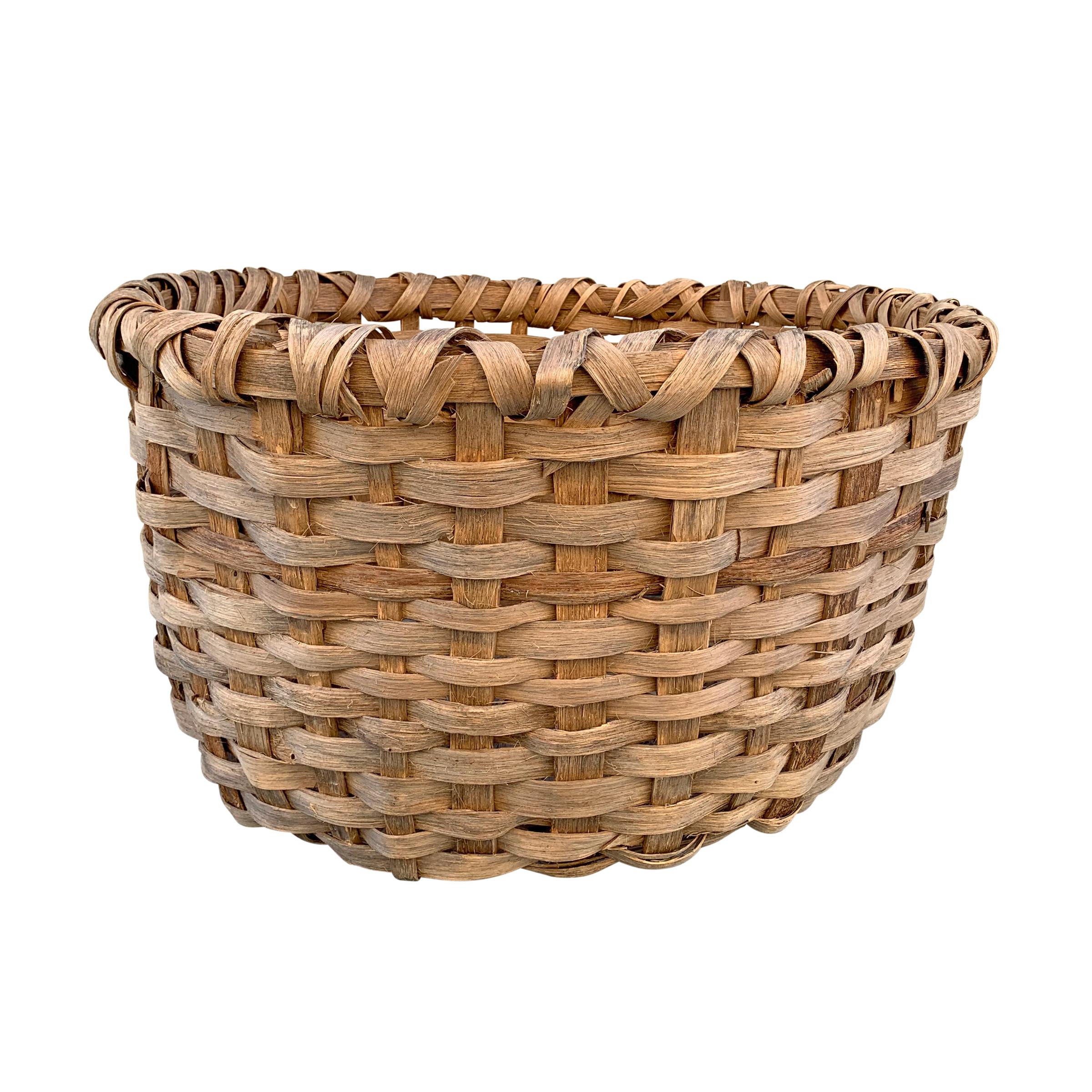 American Massive 19th Century Oak Splint Wool Basket For Sale