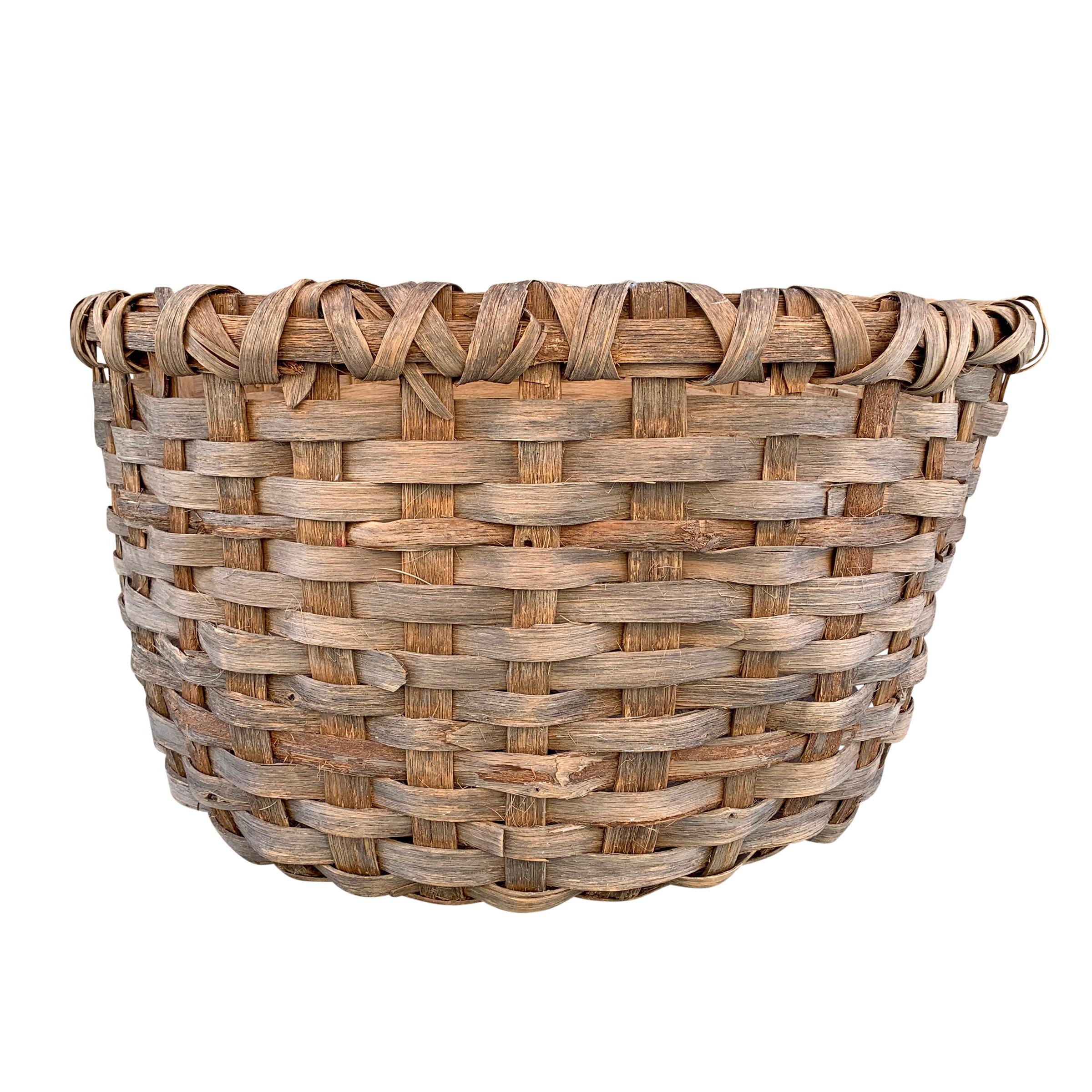 Hand-Woven Massive 19th Century Oak Splint Wool Basket For Sale
