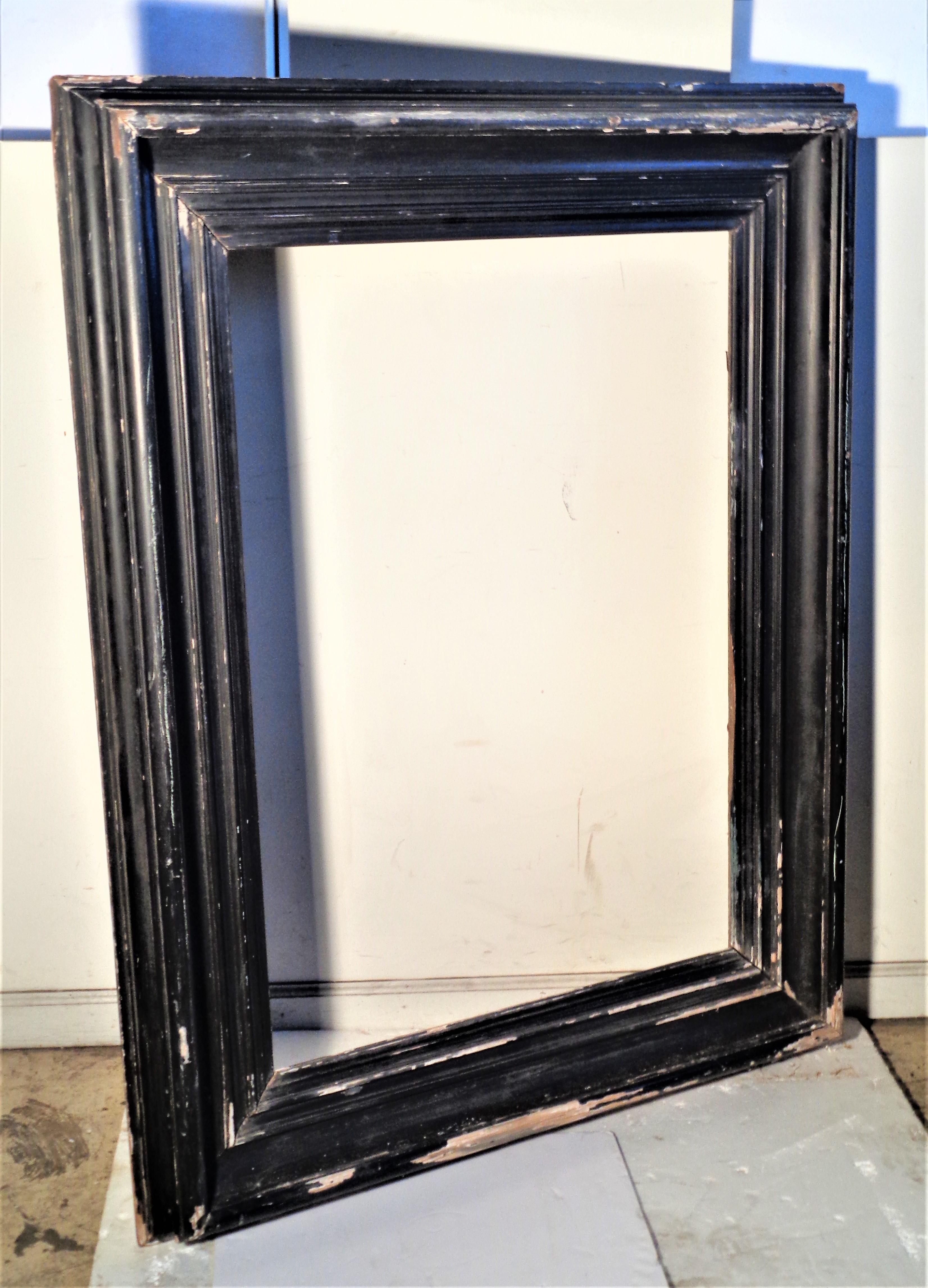 Joinery Massive 19th Century Black Painted Wood Frame