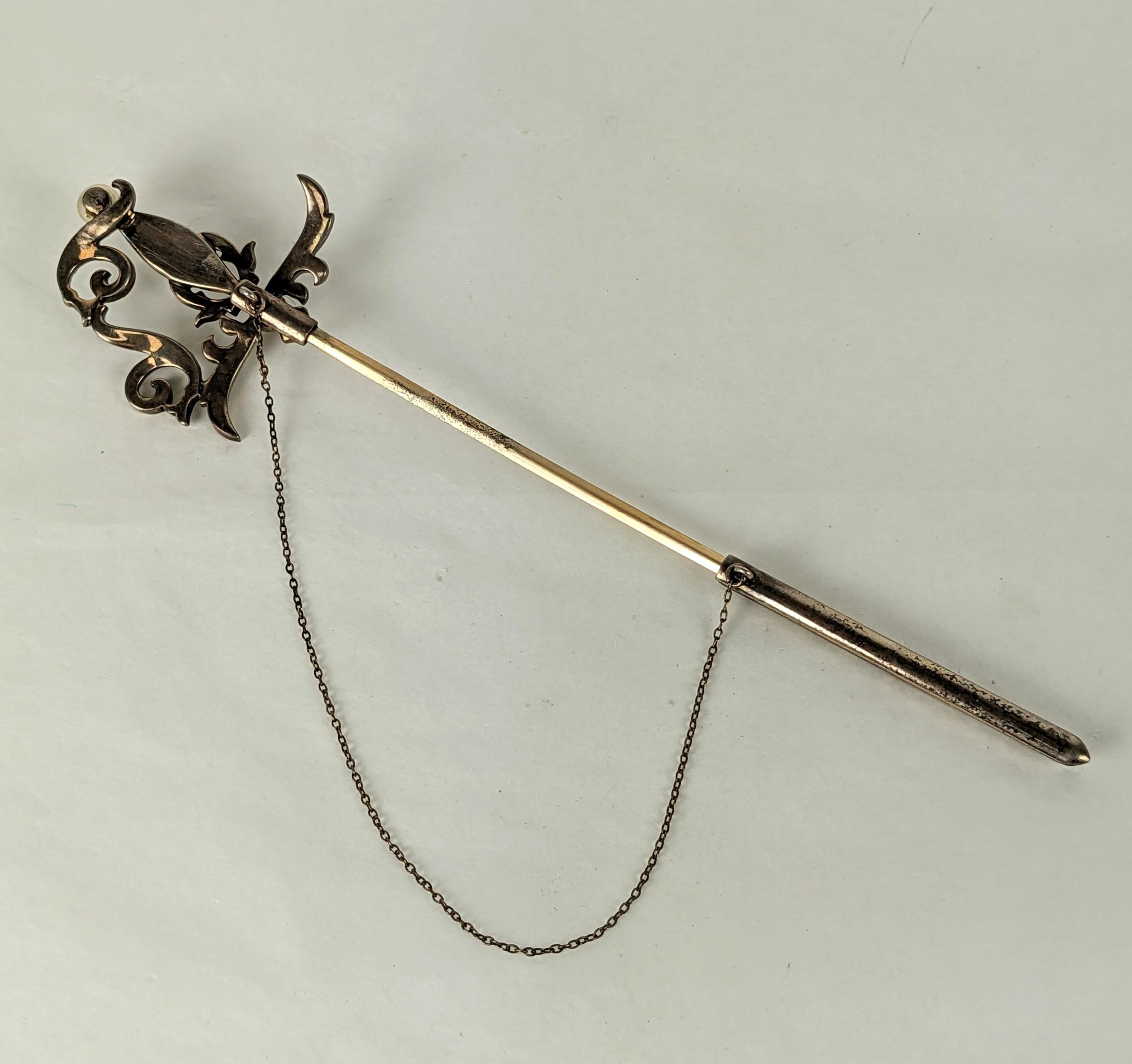 Women's or Men's Massive 19th Century Paste Sword Jabot Brooch For Sale