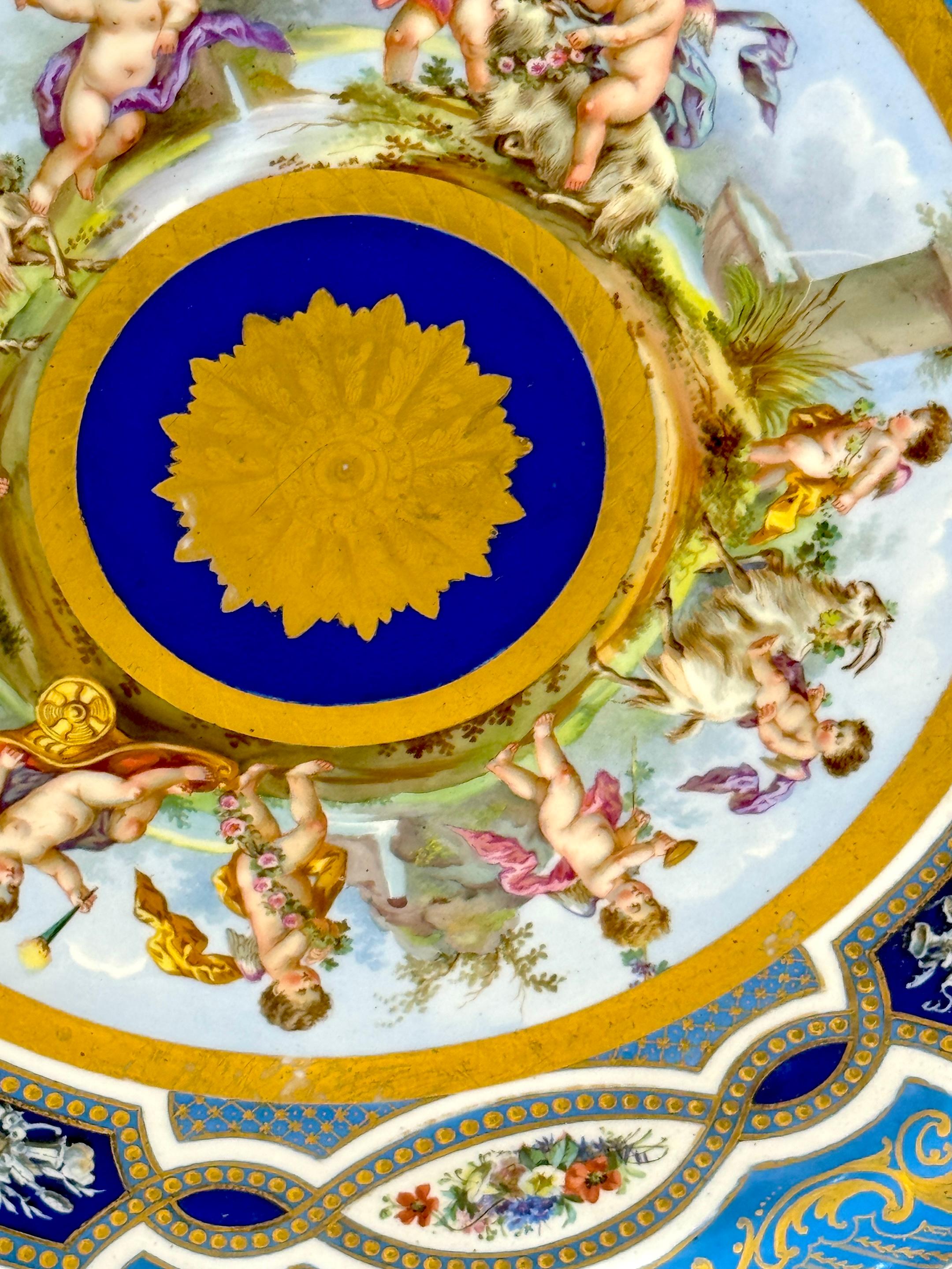 Enameled Massive 19th Century Sèvres Porcelain 'Labors of Cupid' Circular Tray For Sale